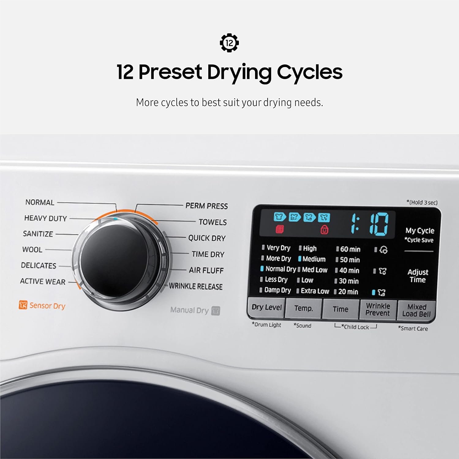 SAMSUNG 4.0 Cu Ft Heat Pump Dryer, Compact Clothes Drying Machine, Stackable for Small Spaces w/Sensor Dry, 12 Preset Cycles, 40 Minute Express Dry, DV22N6800HW/A2, White - Image 8
