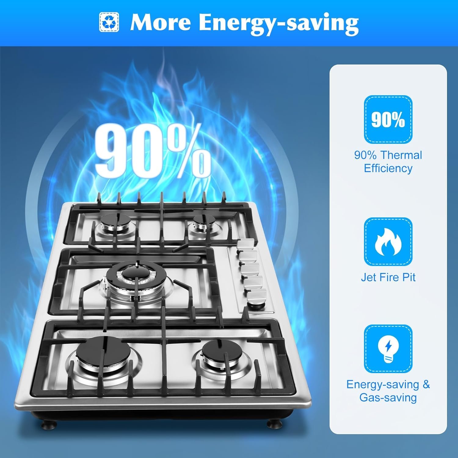 34 inch Stainless Steel Gas Cooktop, LPG/NG Gas Cooktop 5 Burners Built in Gas Stove, LPG/NG Dual Fuel Gas Stove, Thermocouple Protection and Easy to Clean, Drop-in Gas Hob 5 Burner, Silver - Image 8