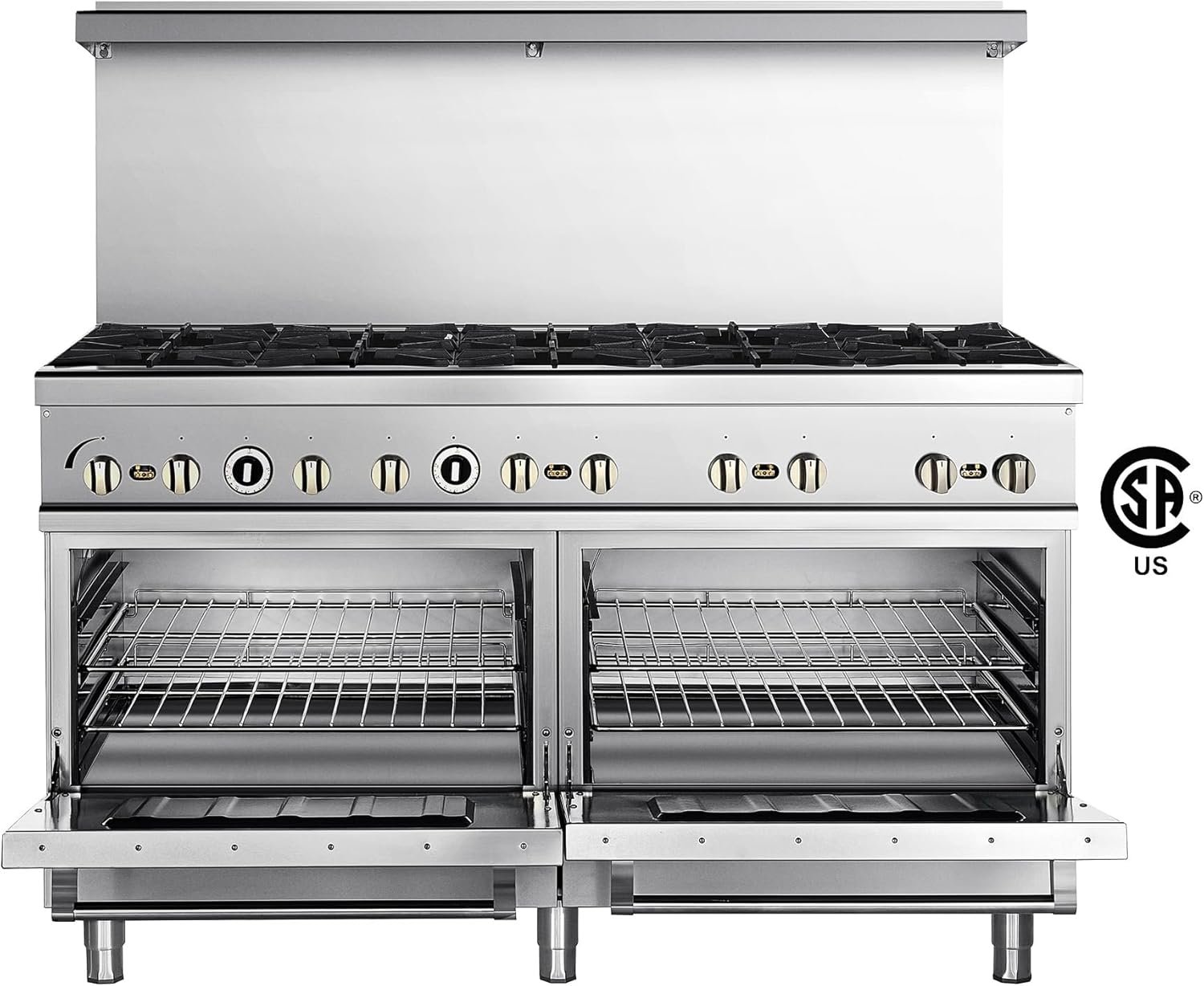 60" Natural Gas Range with Ovens, Dual Oven Gas Range with Total 366,000 BTU Capacity, 10 Burner Commercial Gas Range with Liquid Propane Gas Conversion Kit for Restaurant Kitchen - Image 2