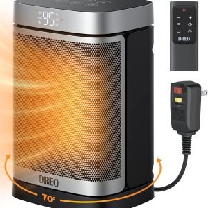 Dreo Space Heater for Bathroom and Indoor, Portable Heater, 1500W Safe and Quiet PTC Ceramic Heater, 40-95°F Digital Thermostat, 70°Oscillating, Remote, ALCI Safety Plug, 12h Timer, 5 Modes