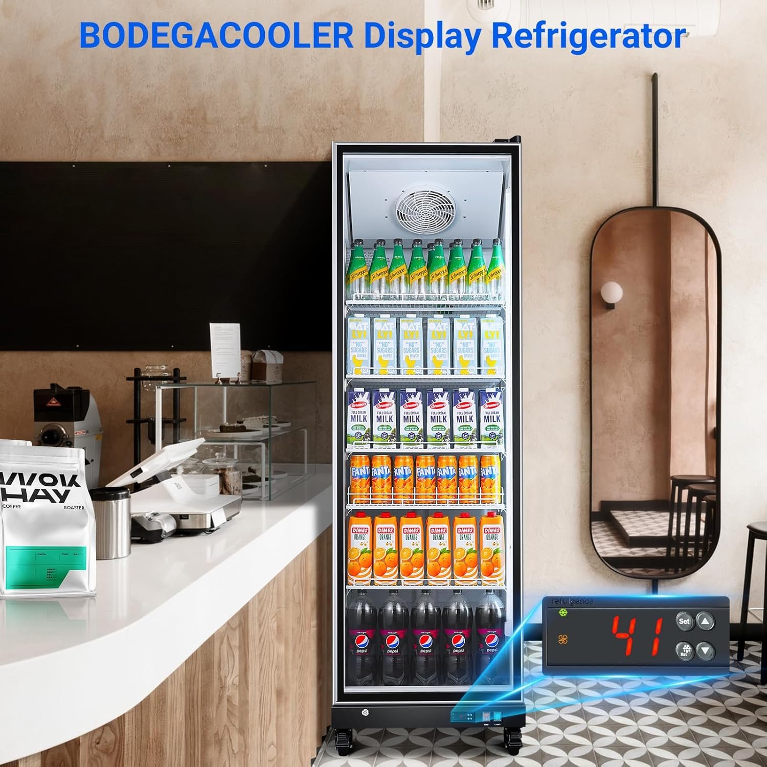 BODEGACOOLER Commercial Merchandiser Refrigerator,18.1Cu.Ft Commercial Display Refrigerator Glass Door,Upright Large Beverage Display Bar Cooler with Soft LED Light,Adjustable Shelves,Aluminum Door - Image 2