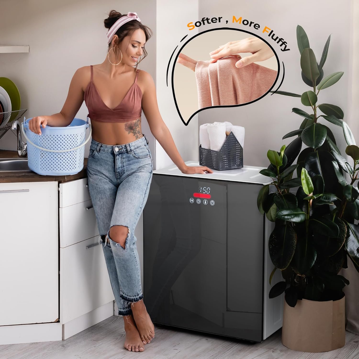 Euhomy Portable Dryer for apartments,Clothes Dryer with 4 Modes,1.5cu.ft Compact Dryer,Load Capacity 5.5lbs,LCD Panel Control,Black&White - Image 6
