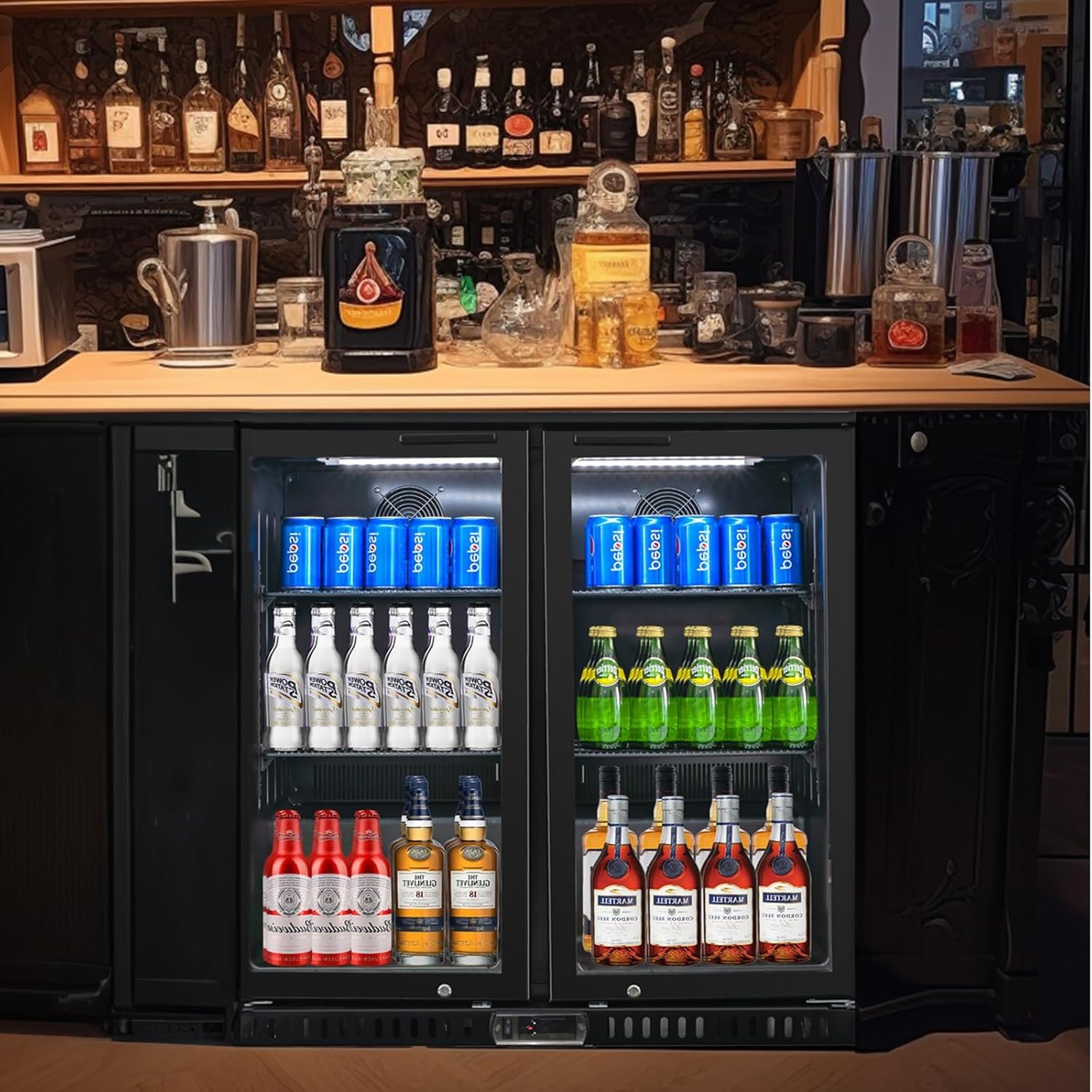 Back Bar Cooler with 2 Glass Doors, Under Counter Beverage Refrigerator, 7.4 cu.ft Mini Fridge Cooler with LED Lighting for Soda Drinks, Beer, Wine - Image 8