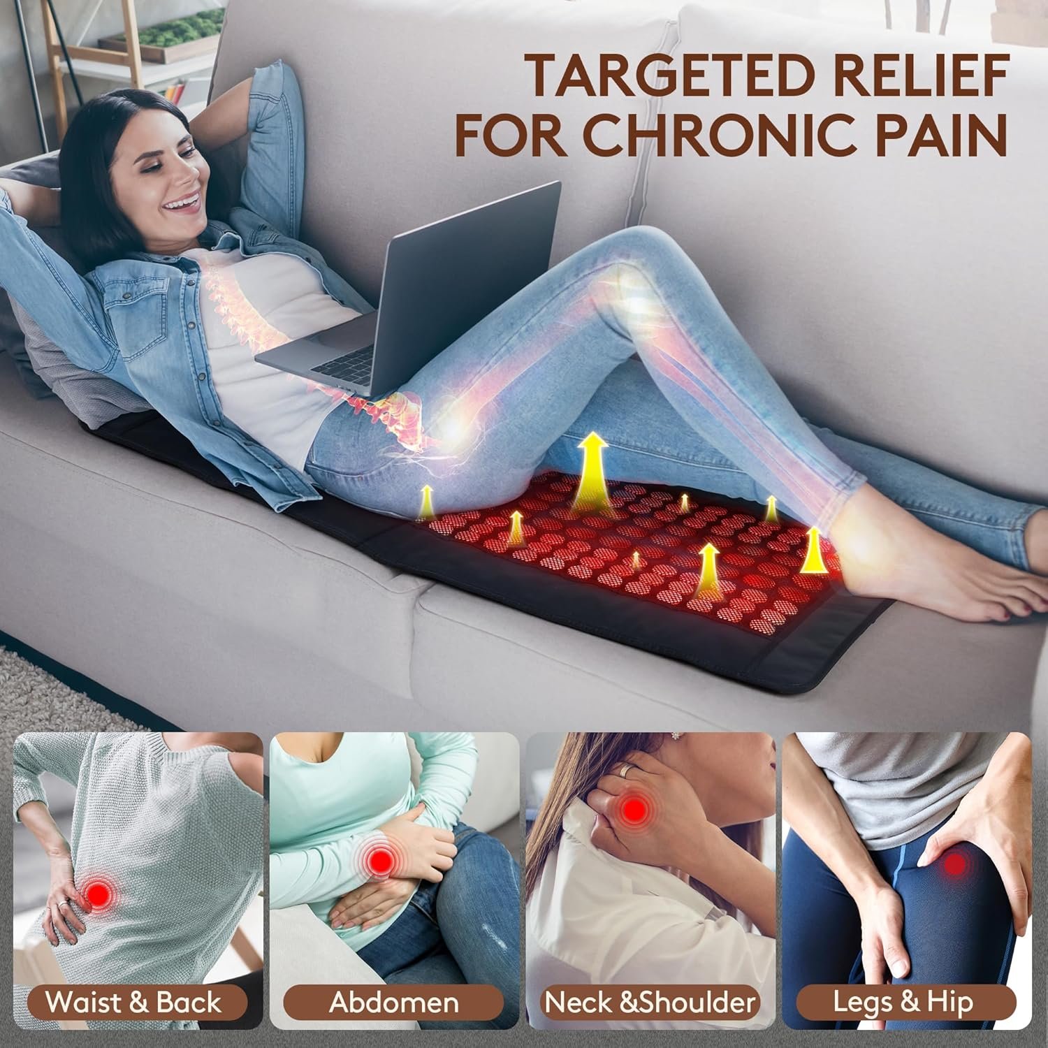 UTK Far Infrared Heating Pad for Back, Full Back Infrared Heating Pad, Weight Heating pad with132 Jade & 54 Tourmaline Stones,160 Watt Fast Heat Up, Larger Size:21x38 Inches - Image 6
