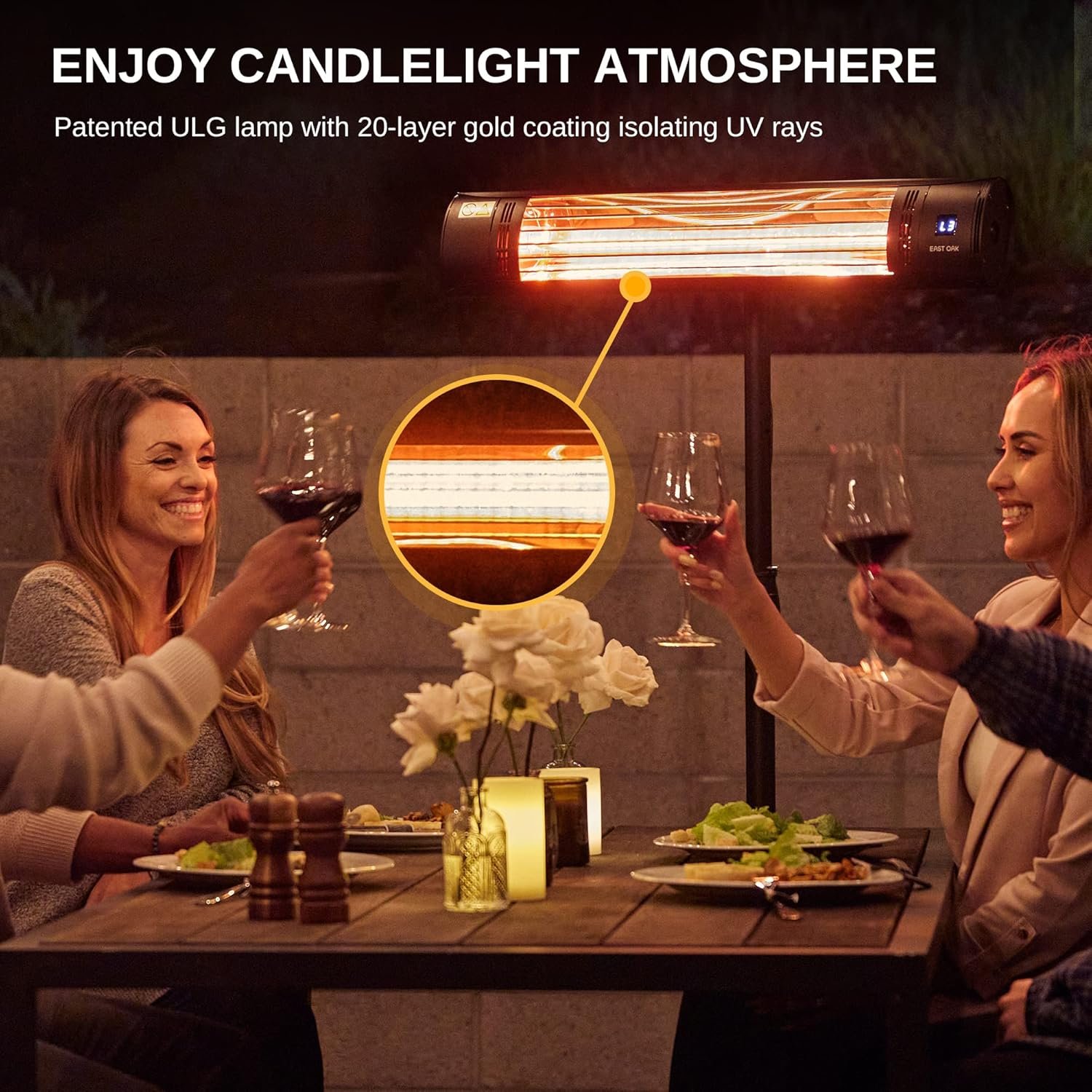 EAST OAK Electric Patio Heater, 1500W Wall Mounted & Standing Outdoor Indoor Infrared Electric Heater with IP65 Waterproof, Overheating Protection & Tip-over, 3 Heat Settings & 24H Timing - Image 4
