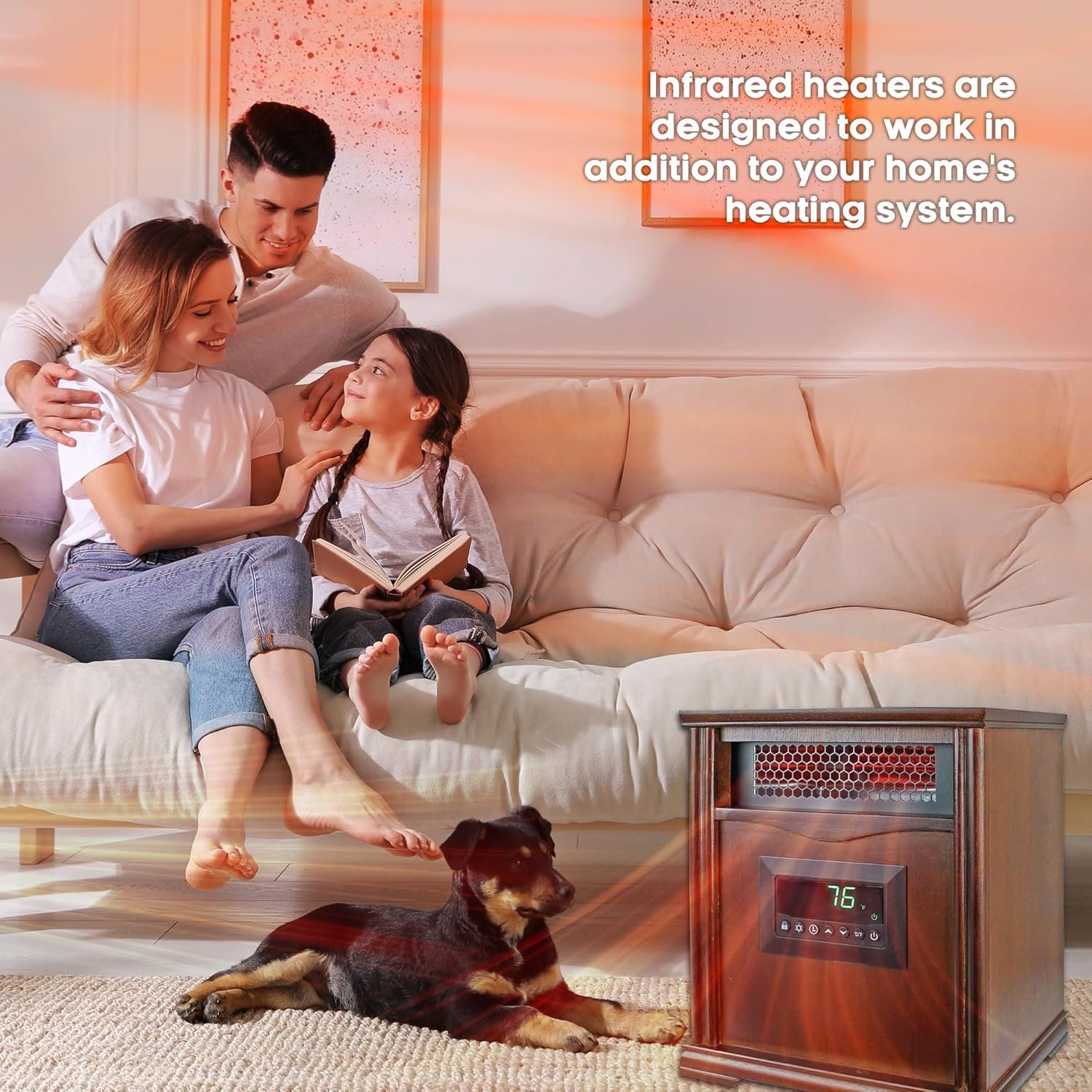 LifeSmart LifePro 1500W Portable Electric Infrared Quartz Space Heater for Indoor Use with 4 Heating Elements and Remote Control, Brown Oak Wood - Image 5