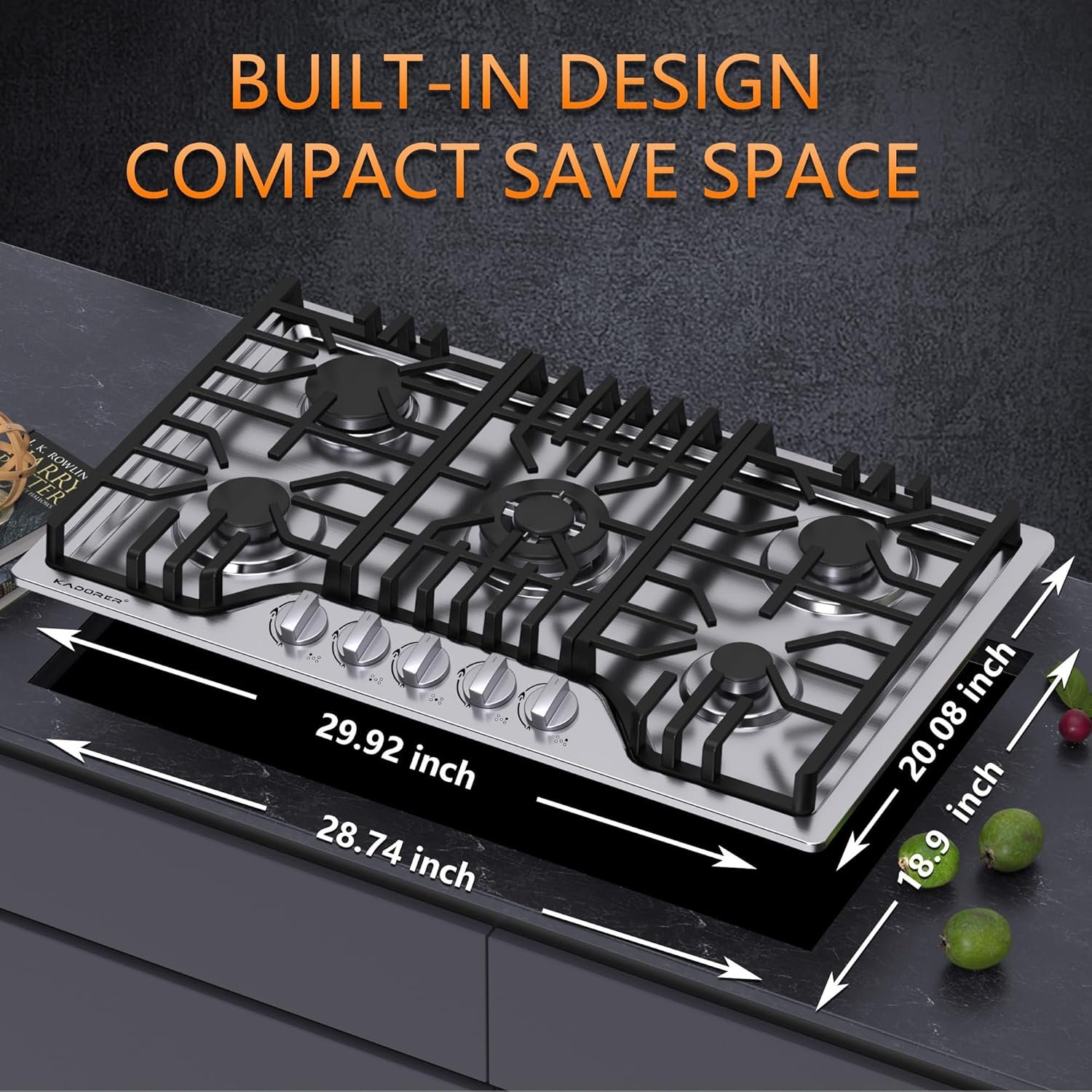 30 inch Gas Cooktop, Bulit-in Gas Stove Top with 5 Burner, NG/LPG Convertible Cooktops, 5 Burner Propane Cooktop with Thermocouple Protection, Stainless Steel - Image 6