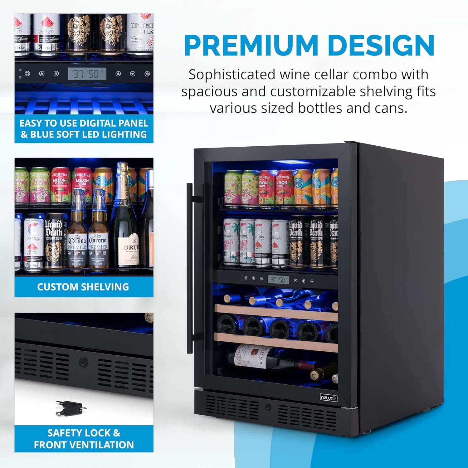 NewAir 24" Wine and Beverage Refrigerator, 24 Bottle and 100 Can Dual Zone Drink Cooler, Black Stainless Steel Built-in Beer and Wine Cooler Refrigerator for Kitchen Cabinet, Bar Cabinet, Home Office - Image 6