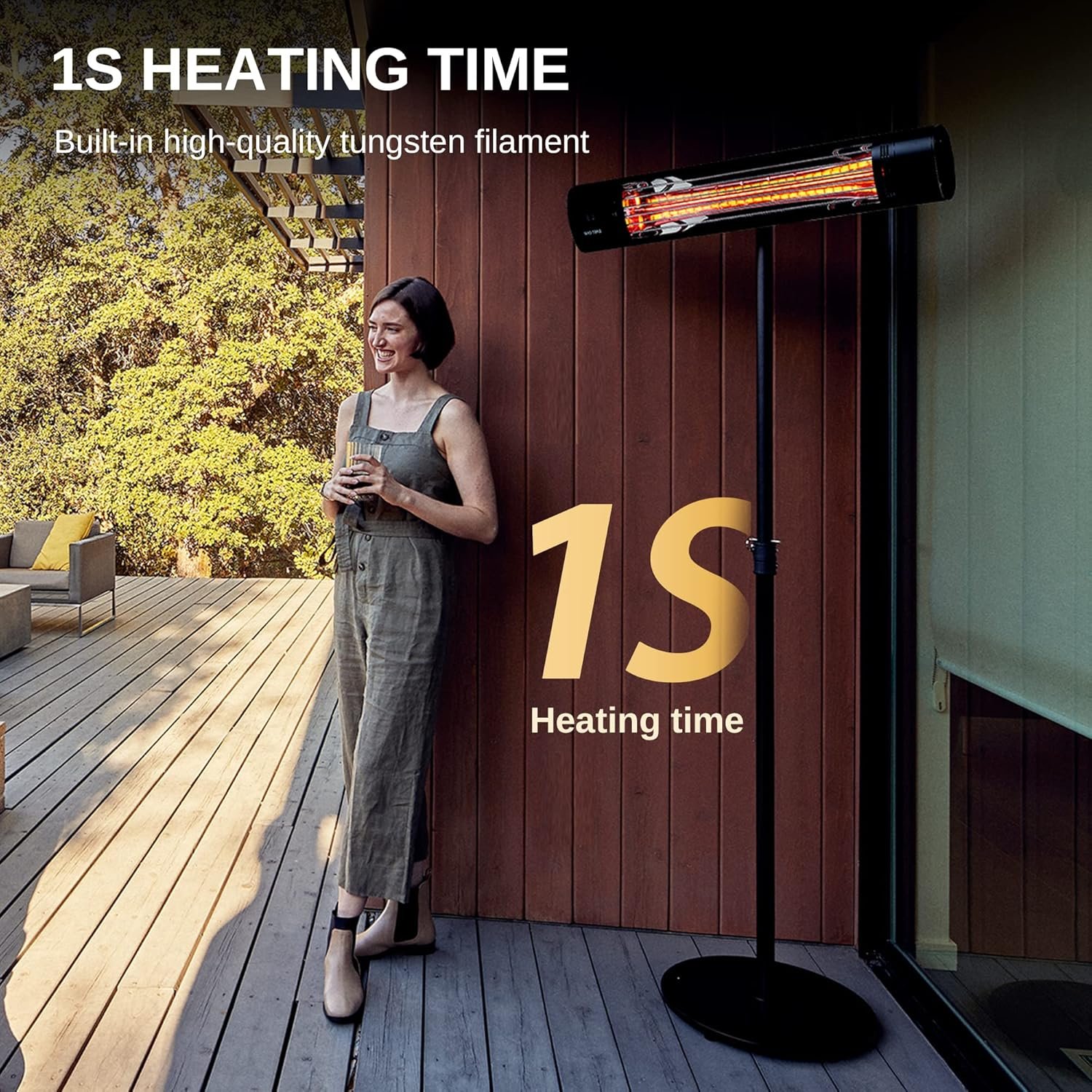 EAST OAK Electric Patio Heater, 1500W Wall Mounted & Standing Outdoor Indoor Infrared Electric Heater with IP65 Waterproof, Overheating Protection & Tip-over, 3 Heat Settings & 24H Timing - Image 2