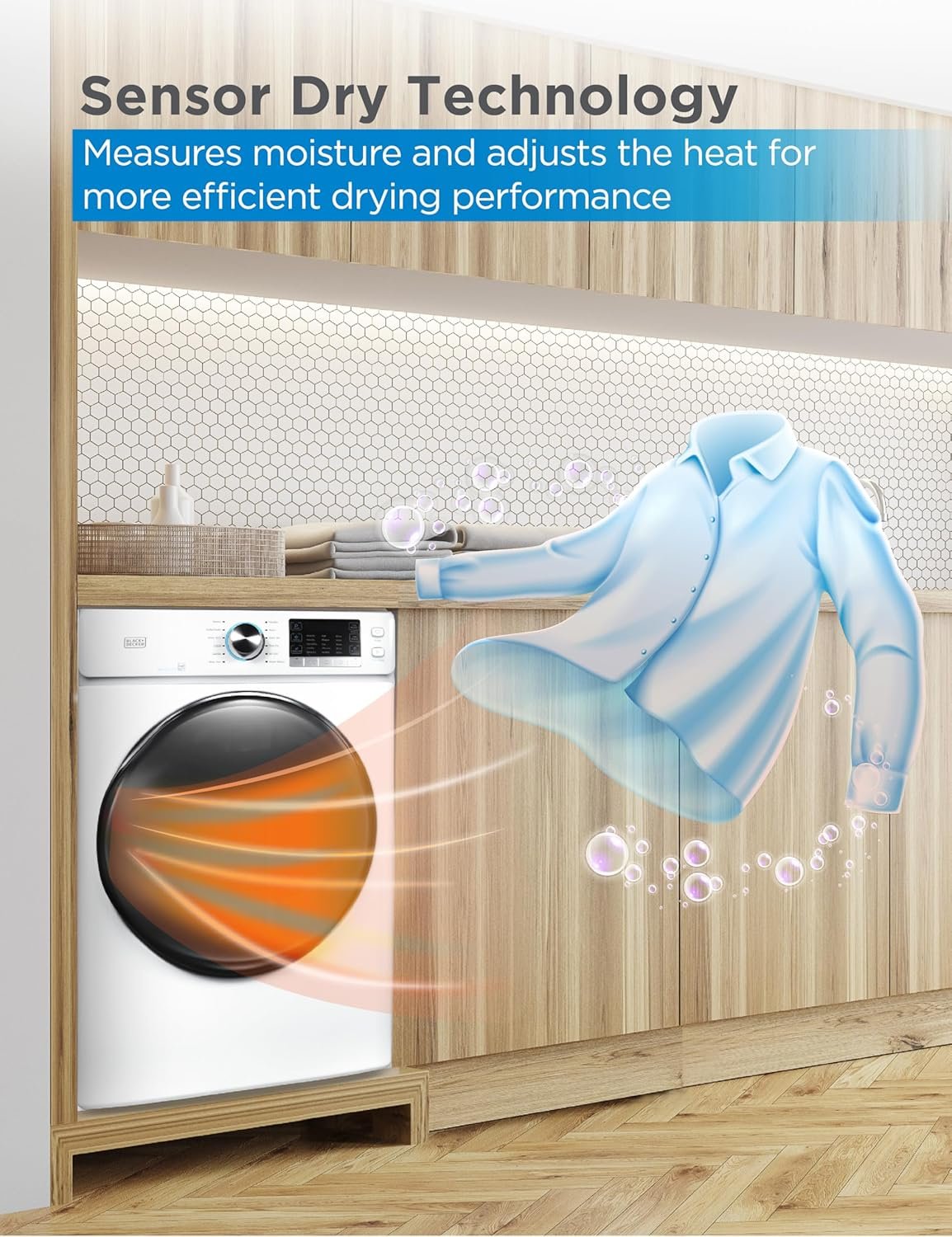 BLACK+DECKER 8.0 Cu. Ft. Electric Front Load Dryer, Clothes Dryer with LED Digital Display, 12 Cycle Selections, ENERGY STAR, 240V Dryer Machine Requires Professional Installation, BFLD80ME, White - Image 4