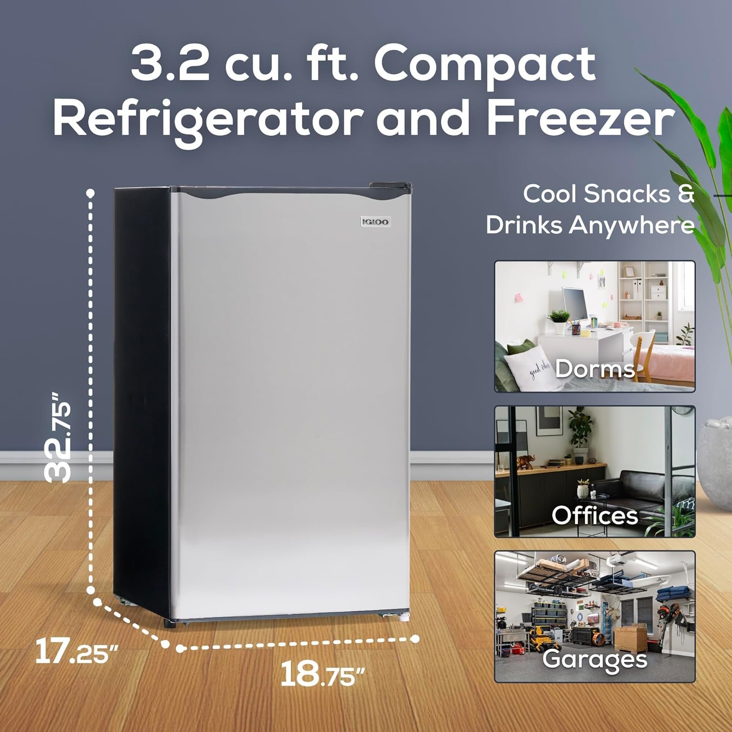 Igloo 3.2 Cu.Ft. Single Door Compact Refrigerator with Freezer - Slide Out Glass Shelf, Perfect for Homes, Offices, Dorms - Platinum - Image 2