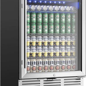 EUHOMY 24 Inch Beverage Refrigerator, 180 Can Built-in Beverage Cooler, Under Counter Beer Fridge with Glass Door for Soda, Water, Wine - For Kitchen, Bar or Office