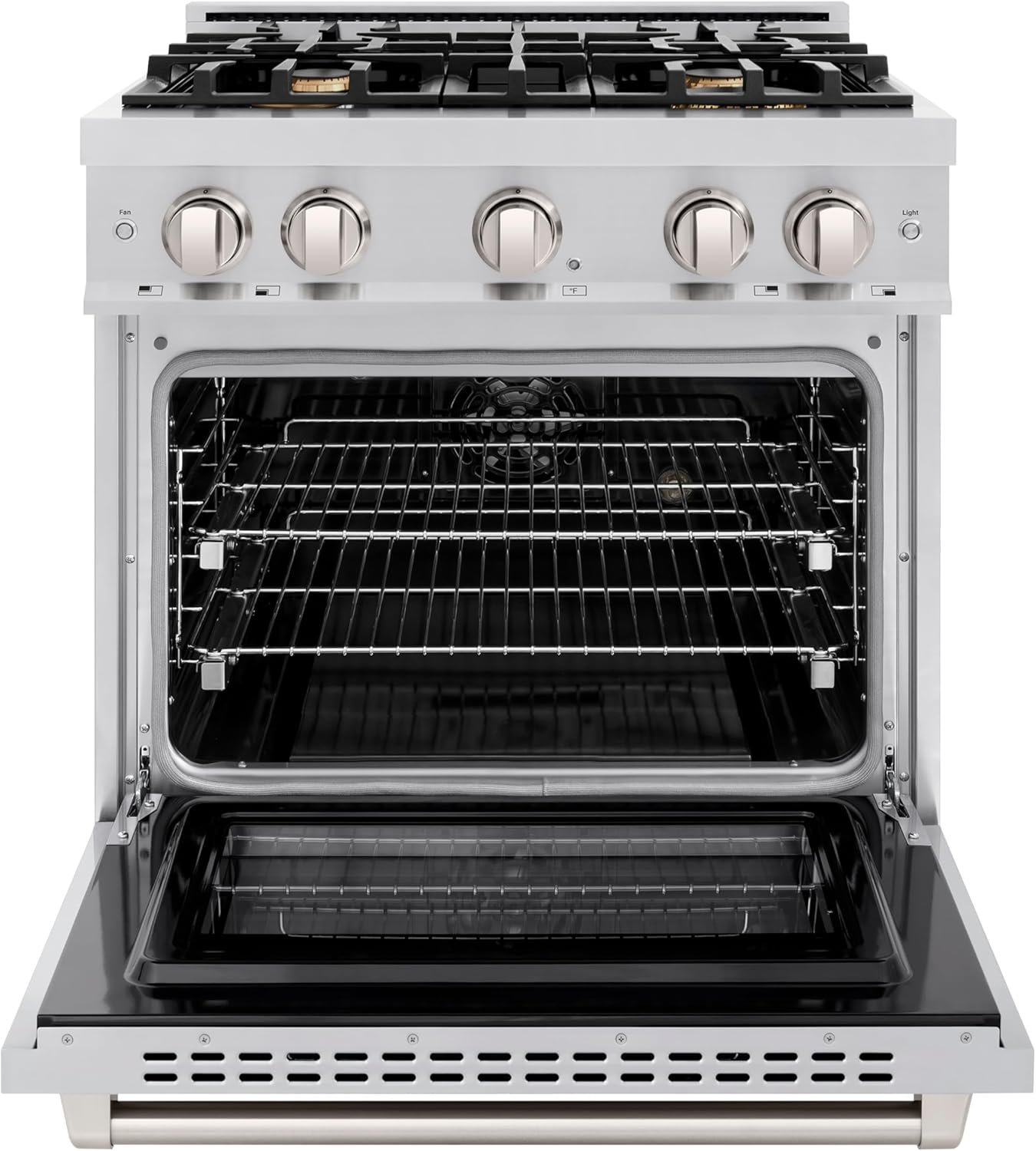ZLINE 30 in. 4.2 cu. ft. Select Dual Fuel Range with Gas Cooktop and Electric Convection Oven in Stainless Steel with 4 Brass Burners (HDR-BR-30) - Image 2