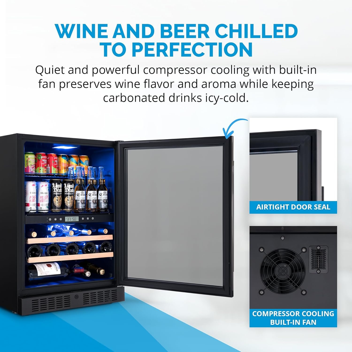 NewAir 24" Wine and Beverage Refrigerator, 24 Bottle and 100 Can Dual Zone Drink Cooler, Black Stainless Steel Built-in Beer and Wine Cooler Refrigerator for Kitchen Cabinet, Bar Cabinet, Home Office - Image 4