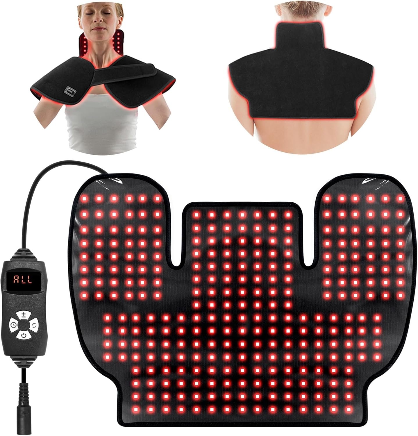 Red Infrared Light Neck Shoulder: Heating Red Light Therapy Device for Body Upper Back, 660nm&850nm Dual-chip LED Wearable Wrap Pad Pain Relief Muscle Relaxing for Women Men at Home