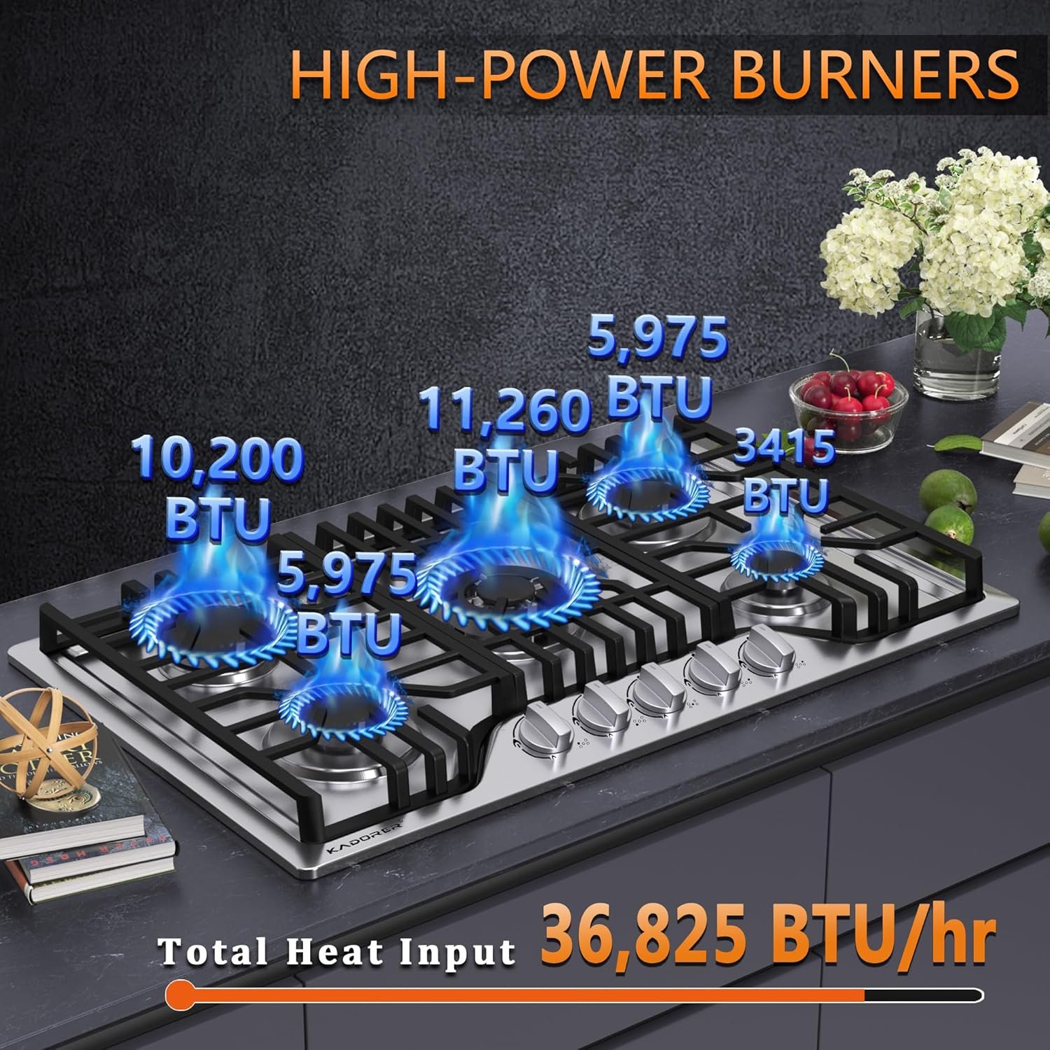 30 inch Gas Cooktop, Bulit-in Gas Stove Top with 5 Burner, NG/LPG Convertible Cooktops, 5 Burner Propane Cooktop with Thermocouple Protection, Stainless Steel - Image 2