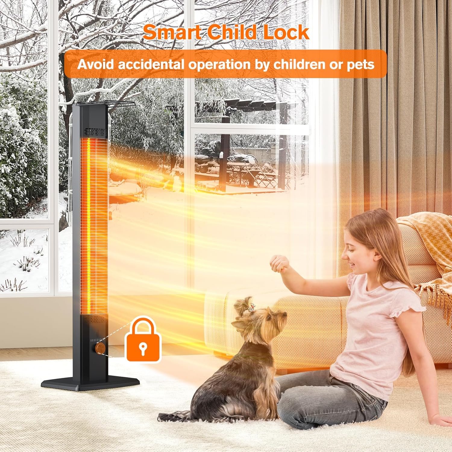 Outdoor Patio Heater, 42in Infrared Heater with Remote, 9 Heat Levels, 9H Timers, Safety Lock, Tip-Over & Overheat Protection, IP65 Waterproof, Electric Heater for Indoor Outdoor Garage Use,Dark Black - Image 6