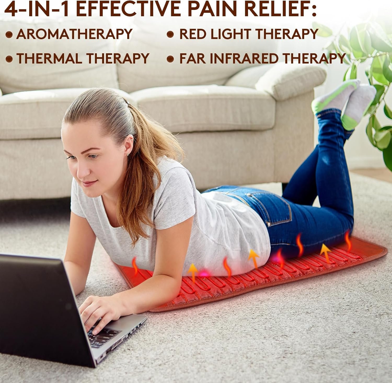 UTK Far Infrared Heating Pad for Back Pain Relief, Full Size Back Heating Pad with Heat Therapy, Weighted Heating Pad with Fast Heating, 4 Photon Lamps, Auto Shut Off (16'' x 24'') - Image 2