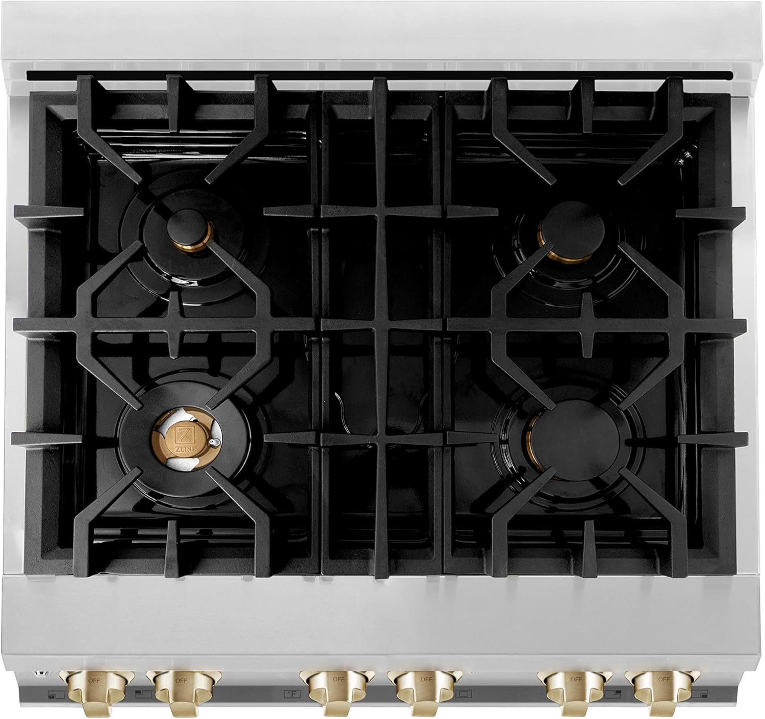 ZLINE Autograph Edition 30 in. 4.0 cu. ft. Legacy Dual Fuel Range with 4 Burner Gas Cooktop and Electric Convection Oven in Stainless Steel and Polished Gold Accents (RAZ-30-G) - Image 4