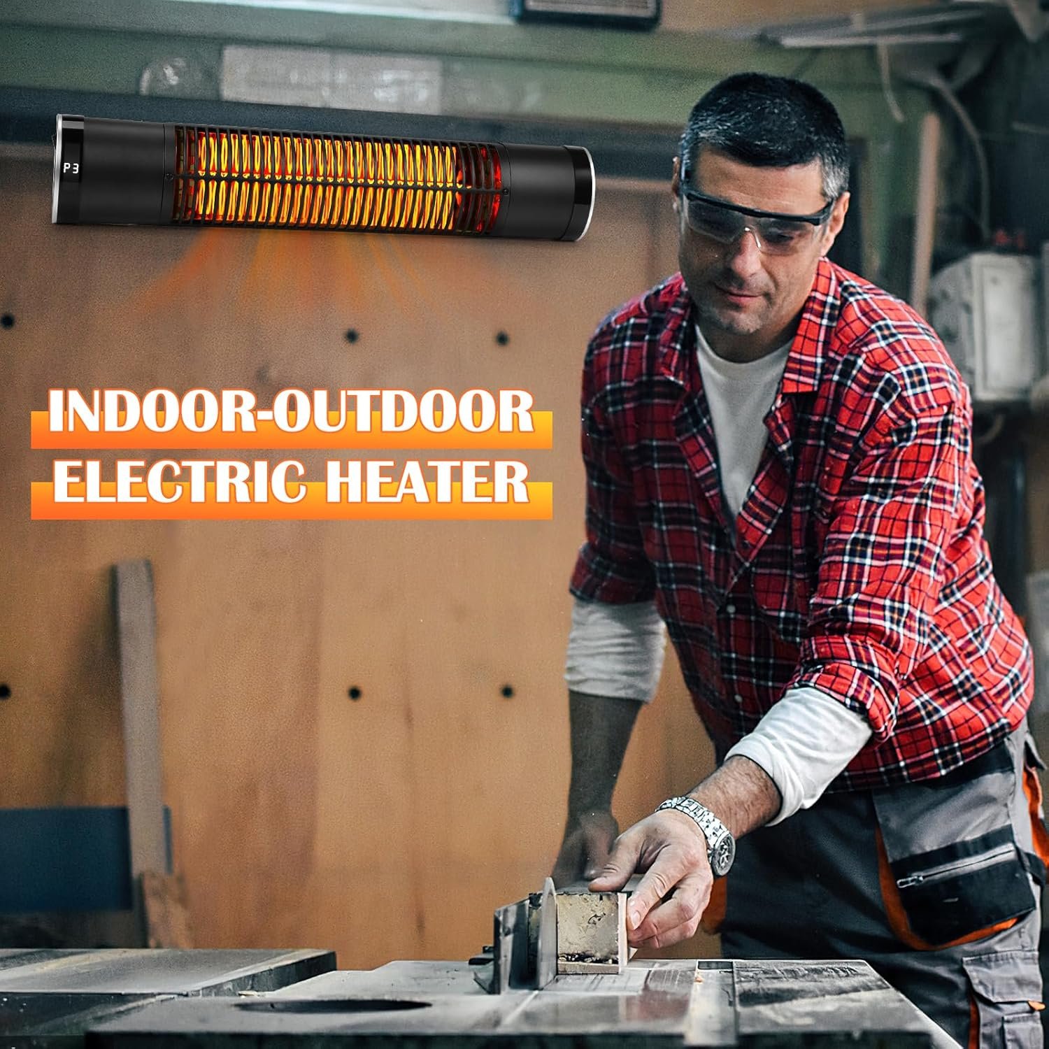 Electric Outdoor Heater, 1500W Patio Heater for Outdoor Use, Wall-Mounted Carbon Infrared Heater,With Remote, 3 Heat Levels, 8H Timers, Radiant Heater for Garage, Gazebos, Shop, Pack of 2 - Image 6