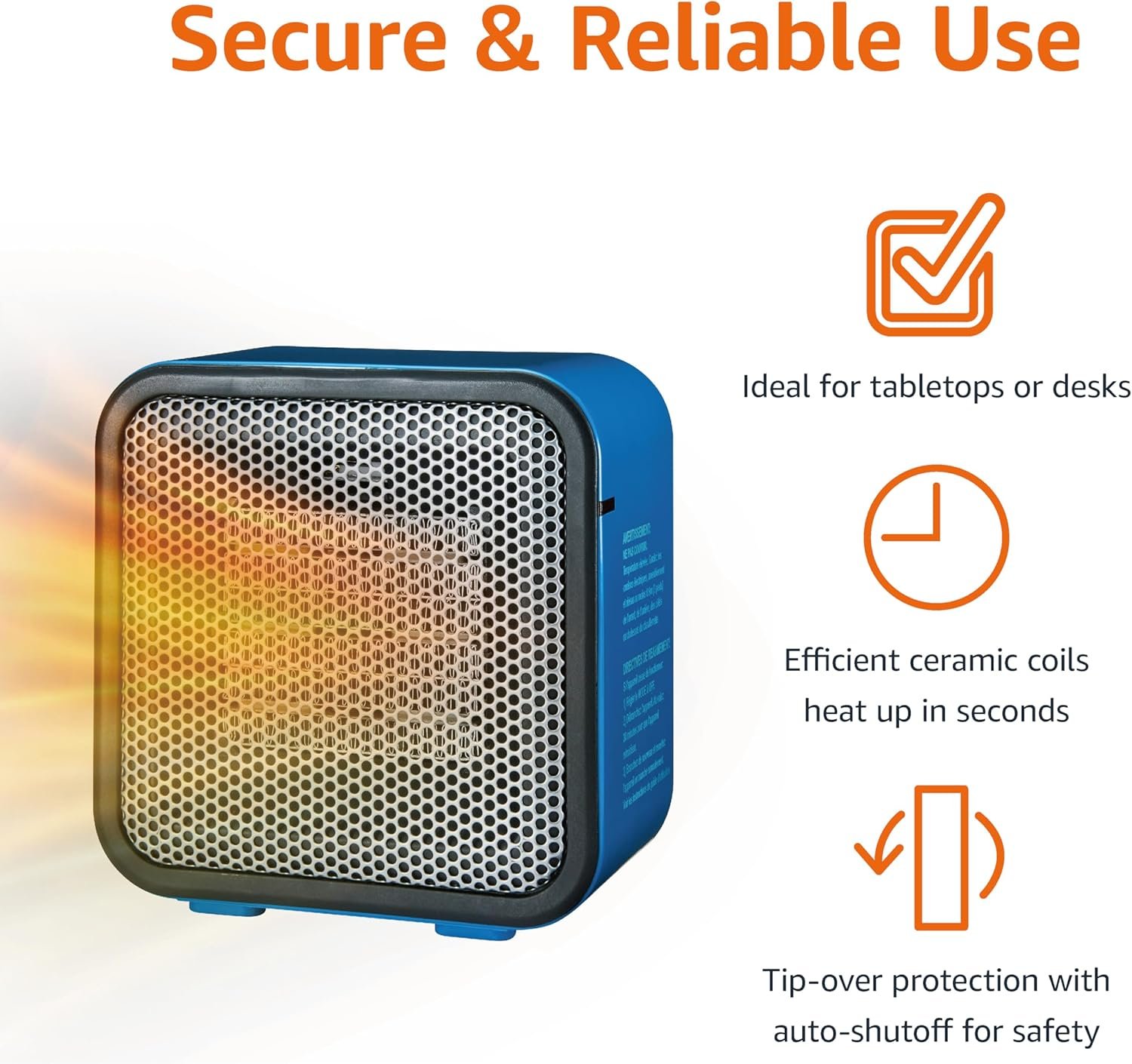 Amazon Basics Ceramic Space Heater, Mini Heater for Office Desk, Portable Tent Heater for Camping (Indoor Use), 500 W, With Tip-Over Protection, Lightweight (1.4 LBS), Blue, 5.9 x 3.2 x 6 inches - Image 2
