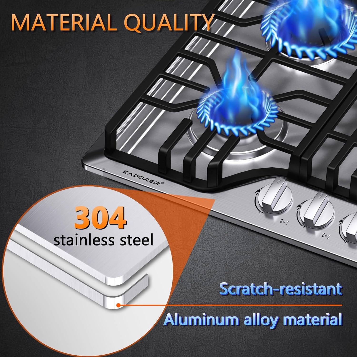 30 inch Gas Cooktop, Bulit-in Gas Stove Top with 5 Burner, NG/LPG Convertible Cooktops, 5 Burner Propane Cooktop with Thermocouple Protection, Stainless Steel - Image 5