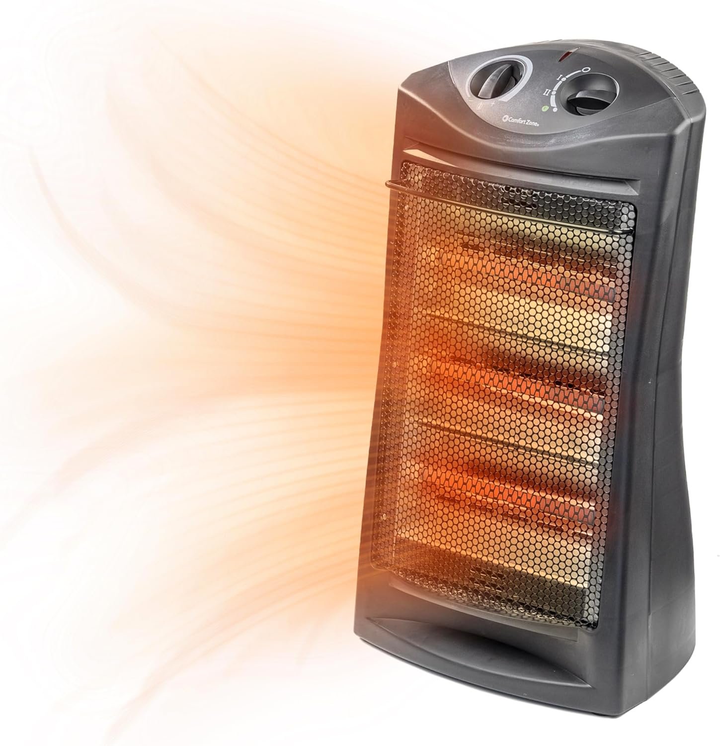 Comfort Zone Space Heaters for Indoor Use, Portable Electric Heater, Adjustable Thermostat, Infrared Heat, Quartz Tower Space Heater with 2 Heat Settings, Bedroom Heater, Black