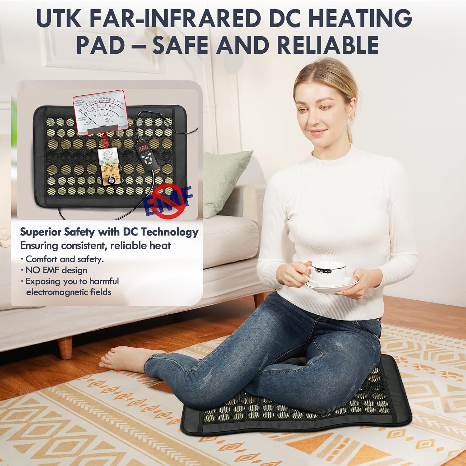 UTK Infrared Heating Pad, Natural Jade & Tourmaline Stones Heating Pad for Pain, DC Far Infrared Heating Pad for Back, Hot Stone,Auto-Off, Customized Settings, Carry Bag Included, Size: 23.5" x 16'' - Image 2