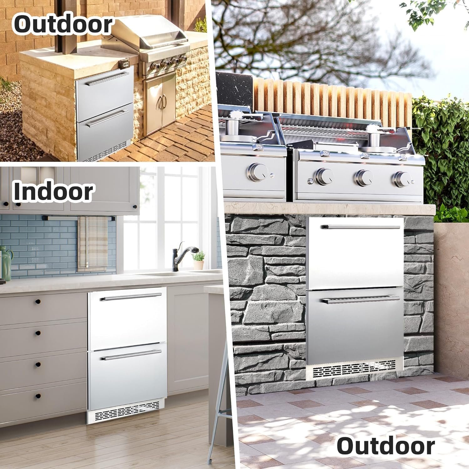 PioneerWorks 24-Inch Stainless Steel Beverage Refrigerator - Double Drawer Fridge for Soda and Beer, Freestanding & Built-in Design for Home and Outdoor Commercial Use, Waterproof and fingerprint resi - Image 8