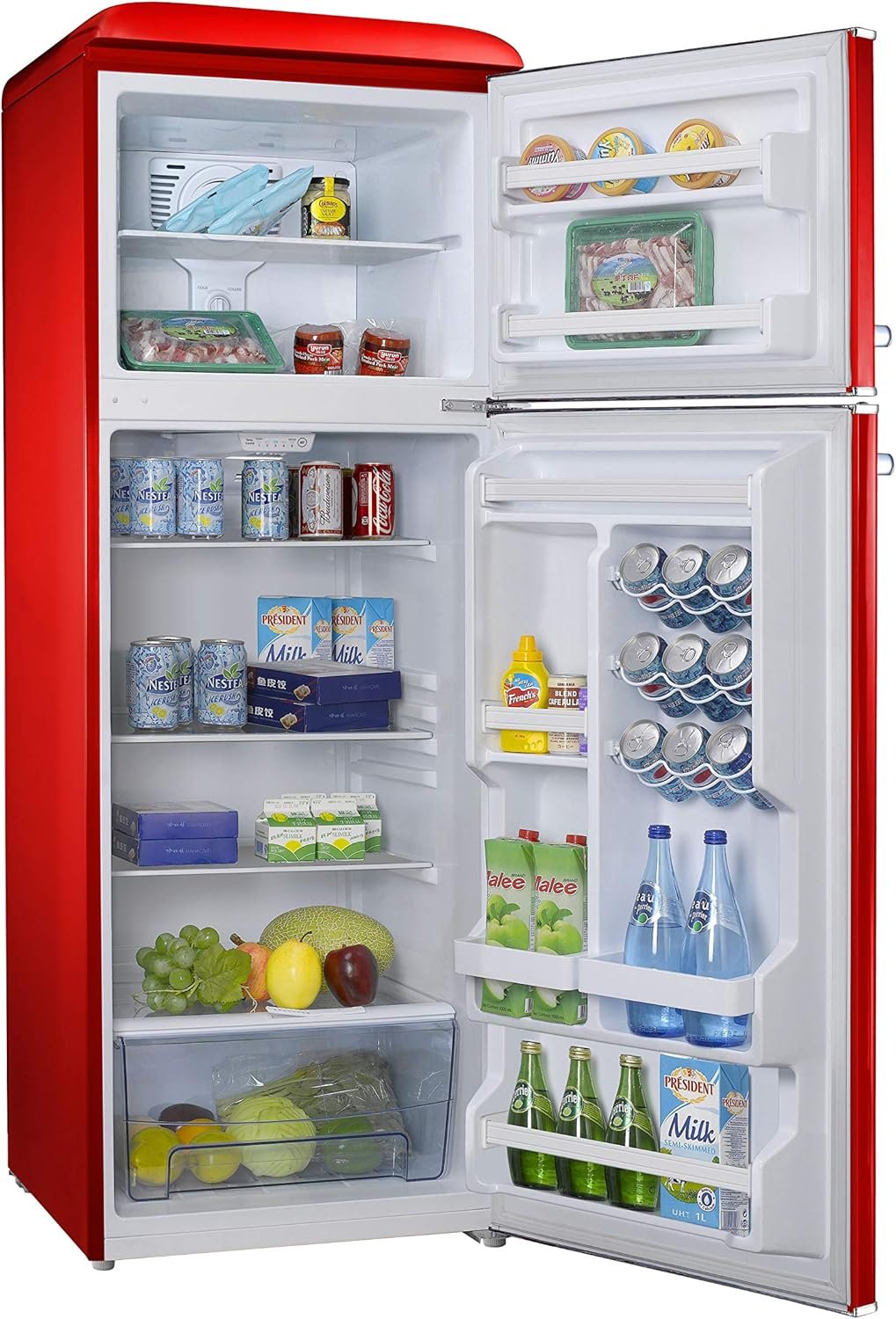 Galanz GLR12TRDEFR Refrigerator, Dual Door Fridge, Adjustable Electrical Thermostat Control with Top Mount Freezer Compartment, Retro Red, 12.0 Cu Ft - Image 4