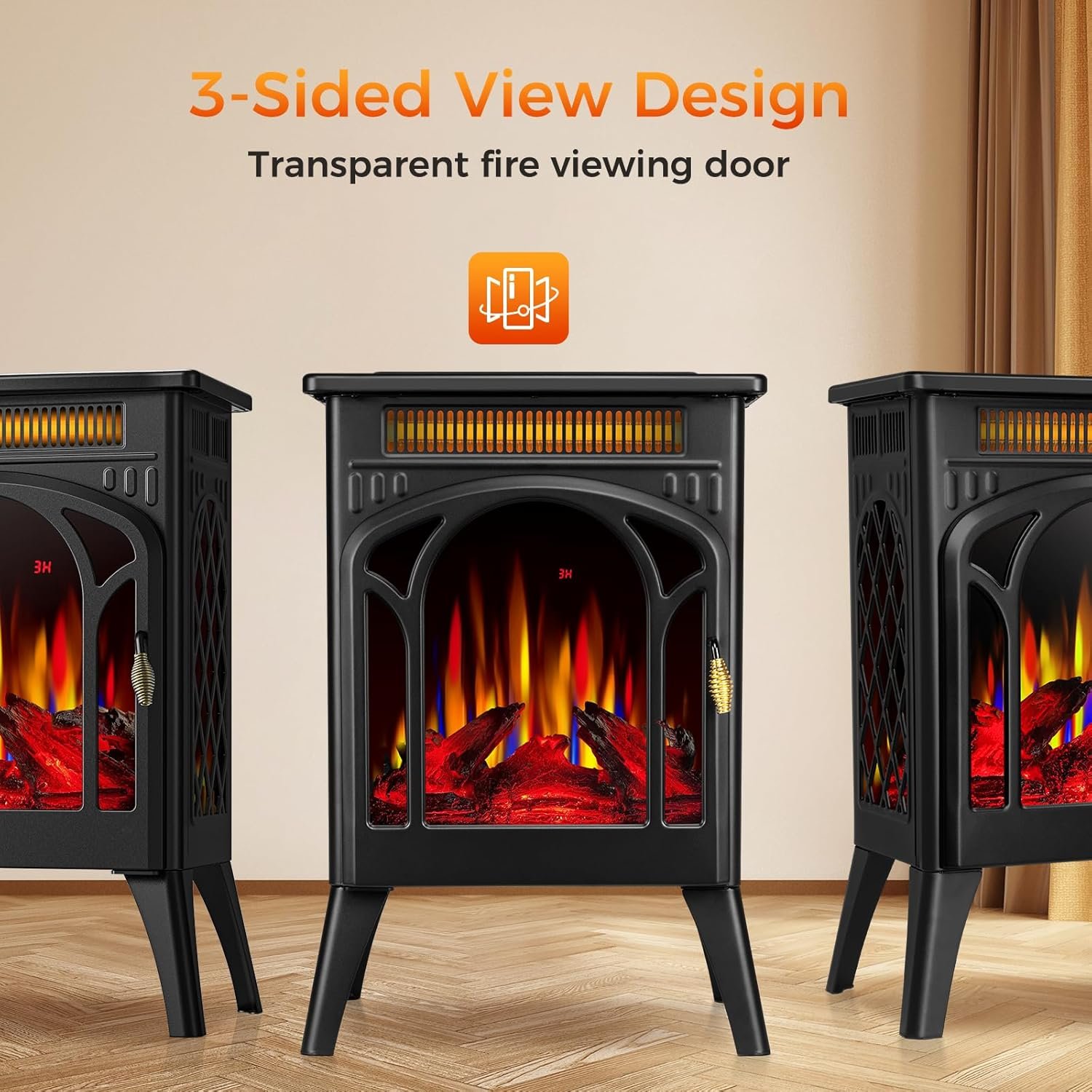 COWSAR Electric Fireplaces, 1500W Infrared Electric Stove Heater, Efficient Heating, 3D Realistic Flame, Remote Control, 8H Timer, Freestanding Stove for Living Room Bedroom Indoor Use, 5100 BTU - Image 4
