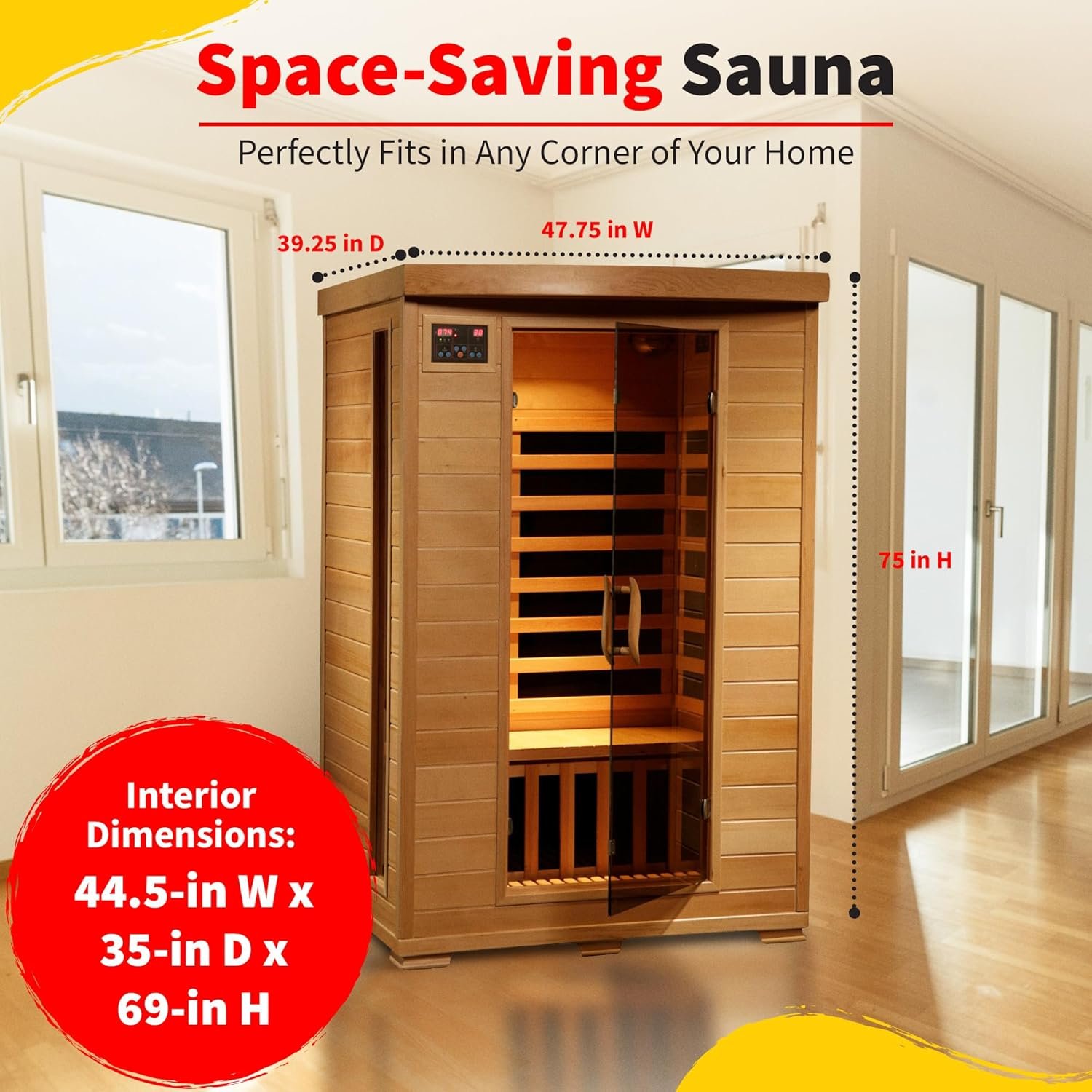 HEATWAVE Radiant Saunas 2-Person Hemlock Infrared Sauna with 6 Carbon Heaters, Chromotherapy Lighting, Oxygen Ionizer - Image 4