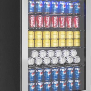 EUHOMY 4.5 Cu.ft Beverage Refrigerator and Cooler, 145 Can Mini fridge with Glass Door for Soda Beer Wine, Small Drink Dispenser with Digital Adjustable Thermostat for Home Office Bar