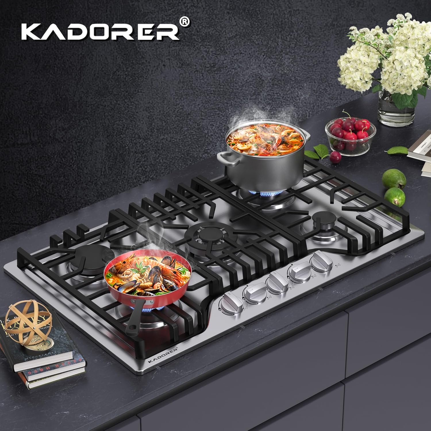 30 inch Gas Cooktop, Bulit-in Gas Stove Top with 5 Burner, NG/LPG Convertible Cooktops, 5 Burner Propane Cooktop with Thermocouple Protection, Stainless Steel - Image 7