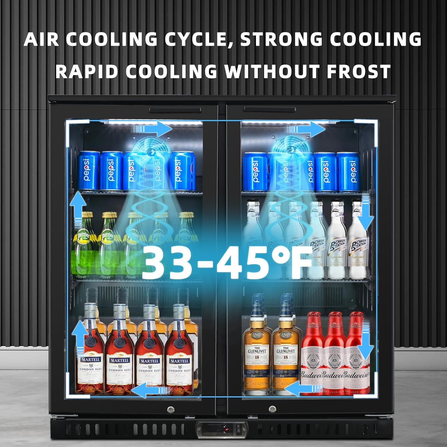 Back Bar Cooler with 2 Glass Doors, Under Counter Beverage Refrigerator, 7.4 cu.ft Mini Fridge Cooler with LED Lighting for Soda Drinks, Beer, Wine - Image 5