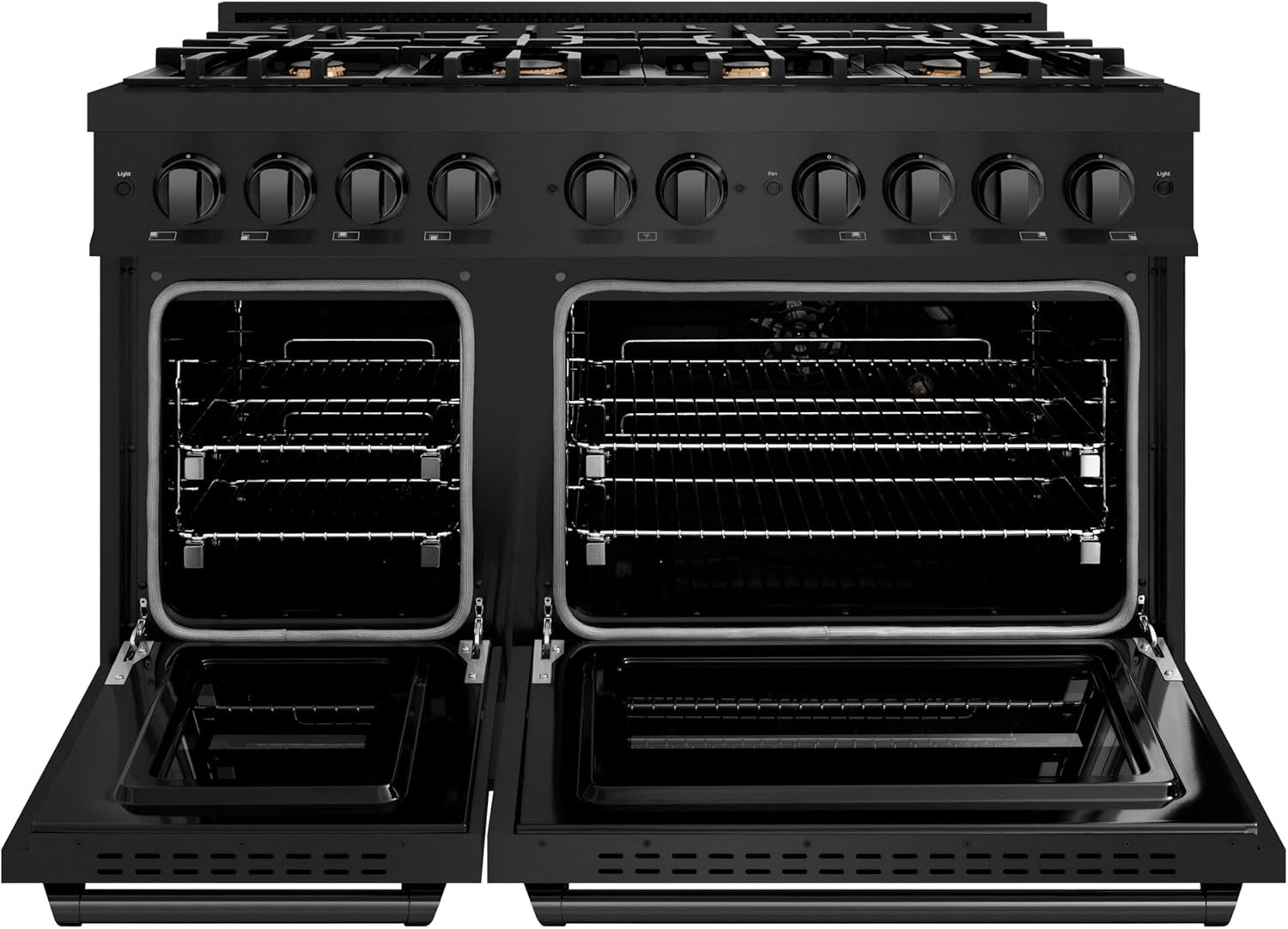 ZLINE 48 in. 6.7 cu. ft. Classic Double Oven Gas Range in Black Stainless Steel with 8 Brass Burners (CGRB-BR-48) - Image 2