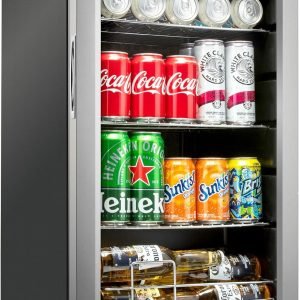 Ivation 101 Can Beverage Refrigerator | Freestanding Ultra Cool Mini Drink Fridge | Beer, Cocktails, Soda, Juice Cooler for Home & Office | Reversible Glass Door & Adjustable Shelving, Stainless Steel