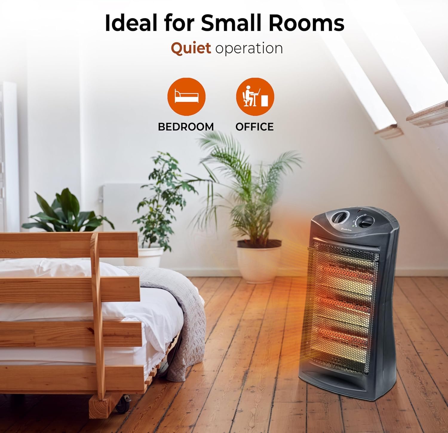 Comfort Zone Space Heaters for Indoor Use, Portable Electric Heater, Adjustable Thermostat, Infrared Heat, Quartz Tower Space Heater with 2 Heat Settings, Bedroom Heater, Black - Image 5