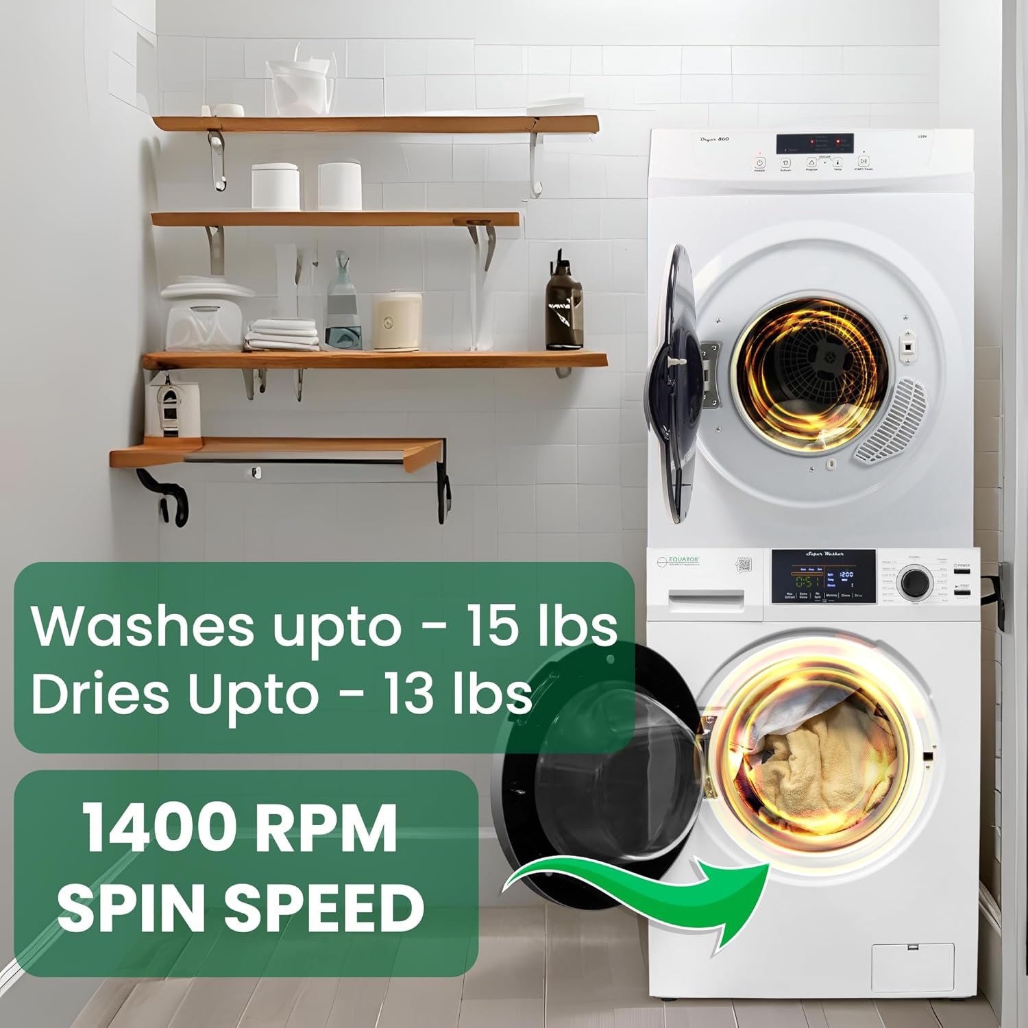 Equator Apartment Stackable 15 Lbs Washer 1.62cf 110V+Vented Dryer 3.5cf 110V - Image 5