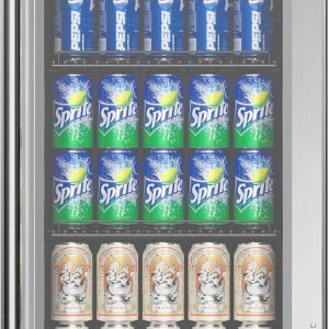15'' Beverage Refrigerator Cooler - 126 Cans Under Counter Beverage Fridge with LED Light, Built-in Design, Wine Cooler for Home/Kitchen