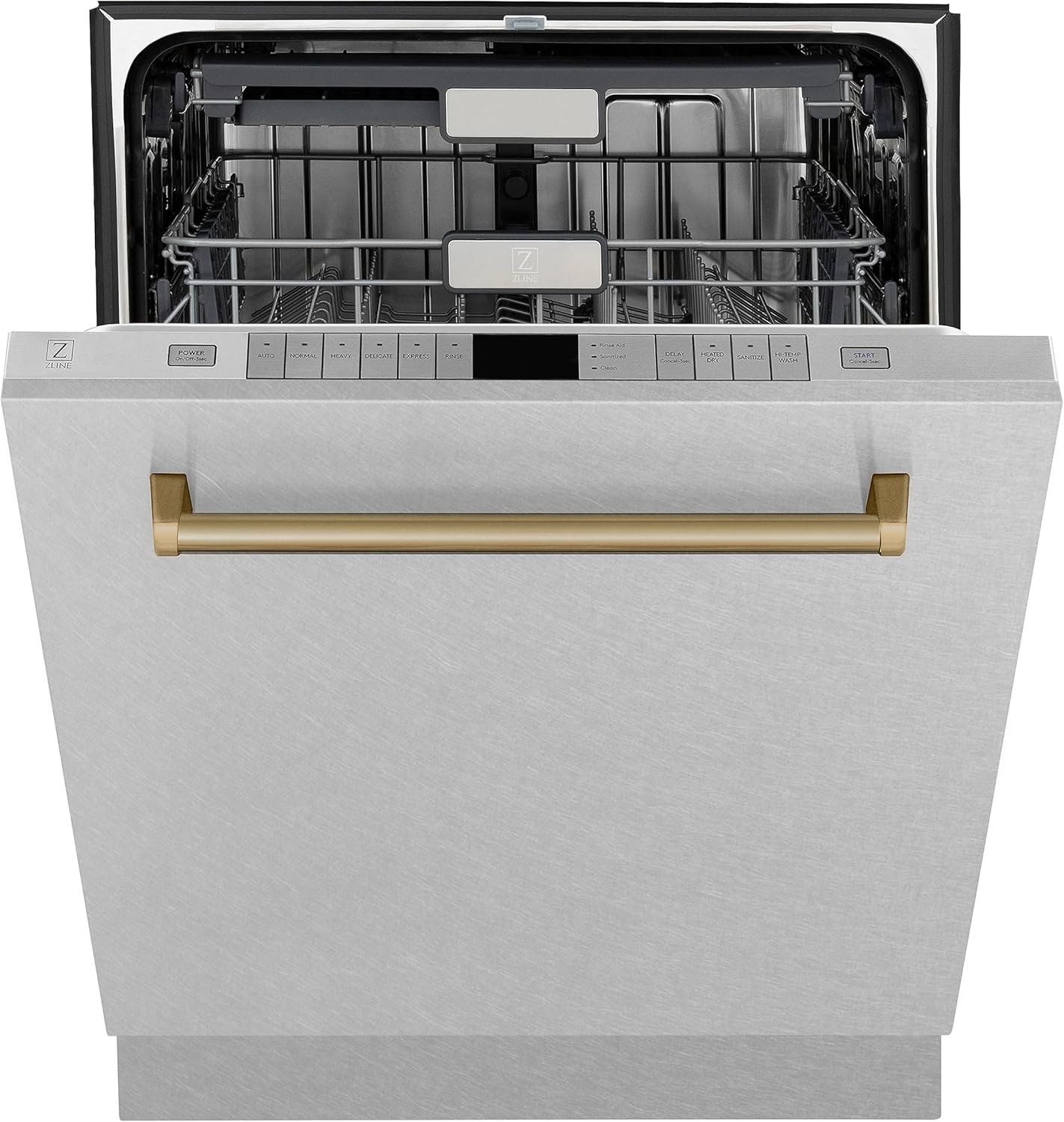 ZLINE Autograph Edition 24" 3rd Rack Top Touch Control Tall Tub Dishwasher in Fingerprint Resistant Stainless Steel with Champagne Bronze Handle, 45dBa (DWMTZ-SN-24-CB) - Image 2