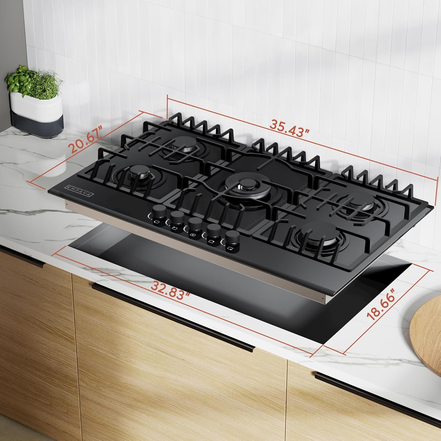 Empava 36 in Gas Stove NG/LPG Convertible with 5 Sealed Burners in Black Tempered Glass Cooktop - Image 7