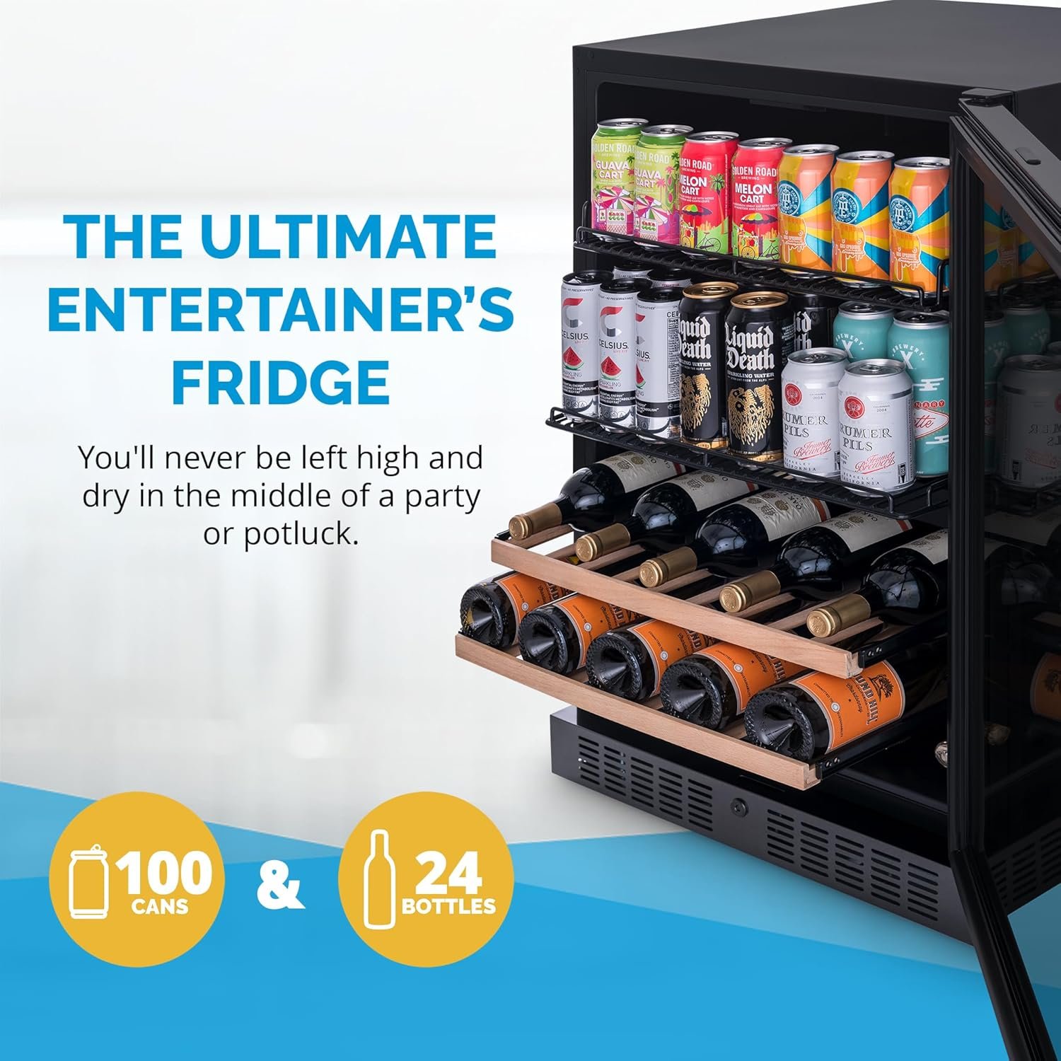 NewAir 24" Wine and Beverage Refrigerator, 24 Bottle and 100 Can Dual Zone Drink Cooler, Black Stainless Steel Built-in Beer and Wine Cooler Refrigerator for Kitchen Cabinet, Bar Cabinet, Home Office - Image 5