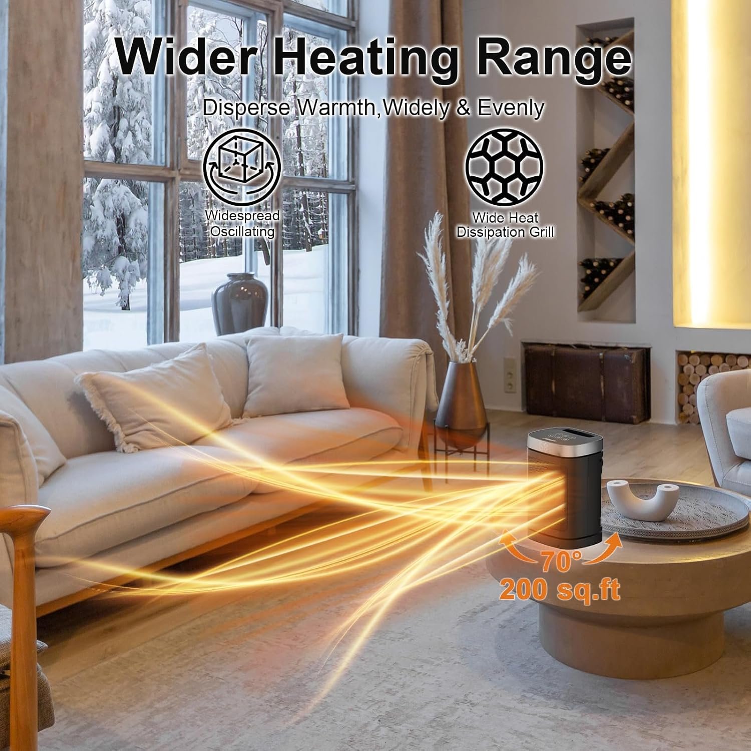 Small Portable Space Heater for Indoor Use - with 70°Rotating Feature, JIBUFI 1500W PTC Electric Heater, Rapid and Safe Heating, Remote Control, 1-12 Hr Timer for Bedroom, Office, etc, Silver - Image 4
