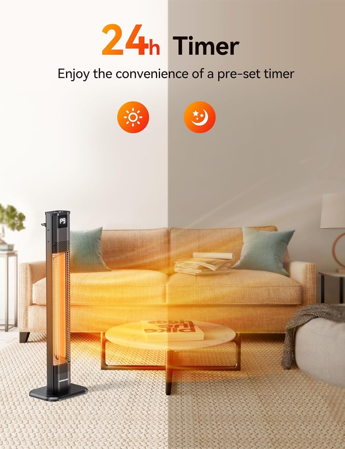 VAGKRI Outdoor Heaters, 1s Heating Carbon Infrared Patio Heaters With Remote, 9 Heat Levels, 24H Timer, IPX5 Waterproof, 42in Electric Space Heaters for Home, Office, Restaurant, Patio, and Garage - Image 5