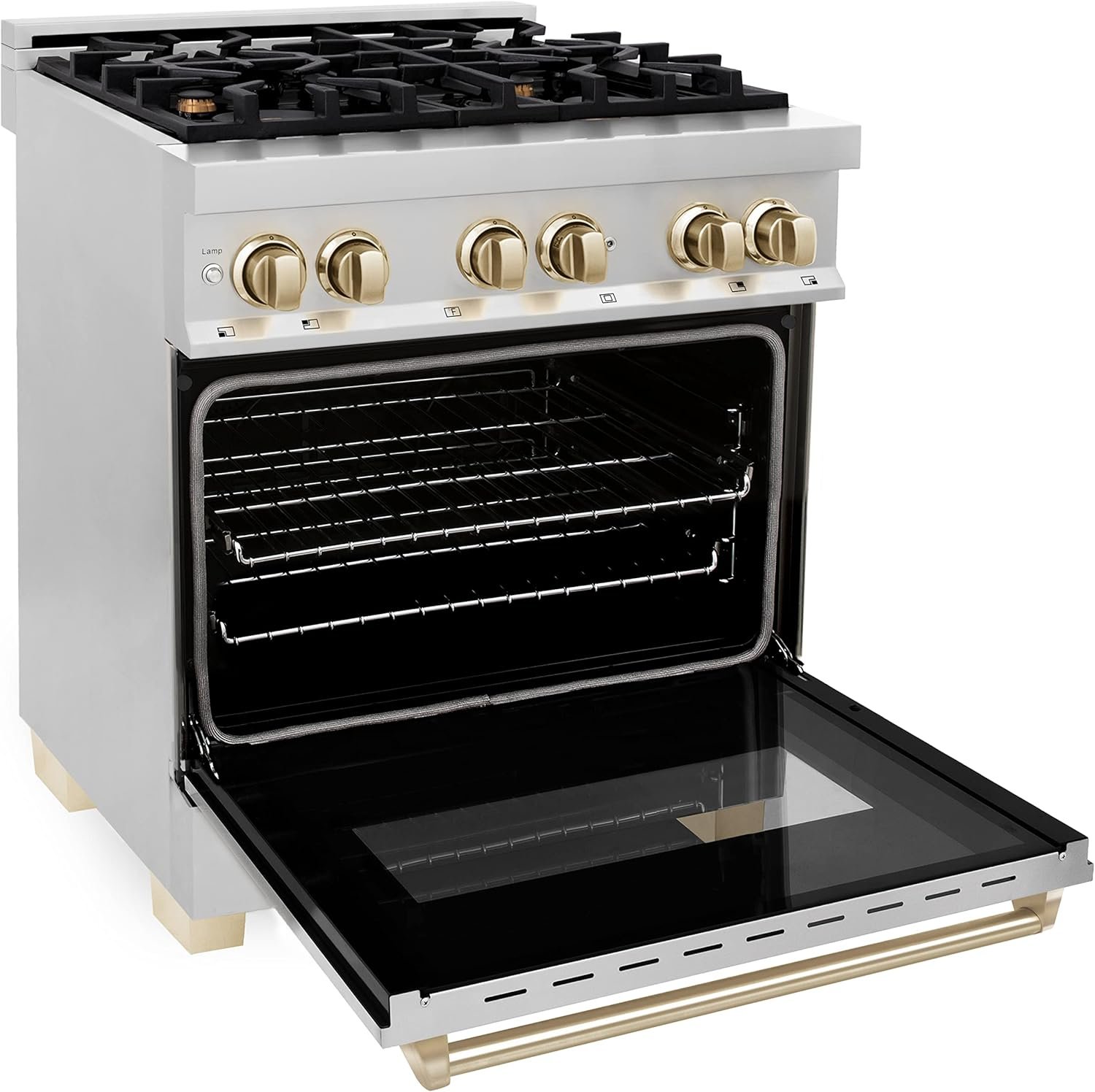 ZLINE Autograph Edition 30 in. 4.0 cu. ft. Legacy Dual Fuel Range with 4 Burner Gas Cooktop and Electric Convection Oven in Stainless Steel and Polished Gold Accents (RAZ-30-G) - Image 3
