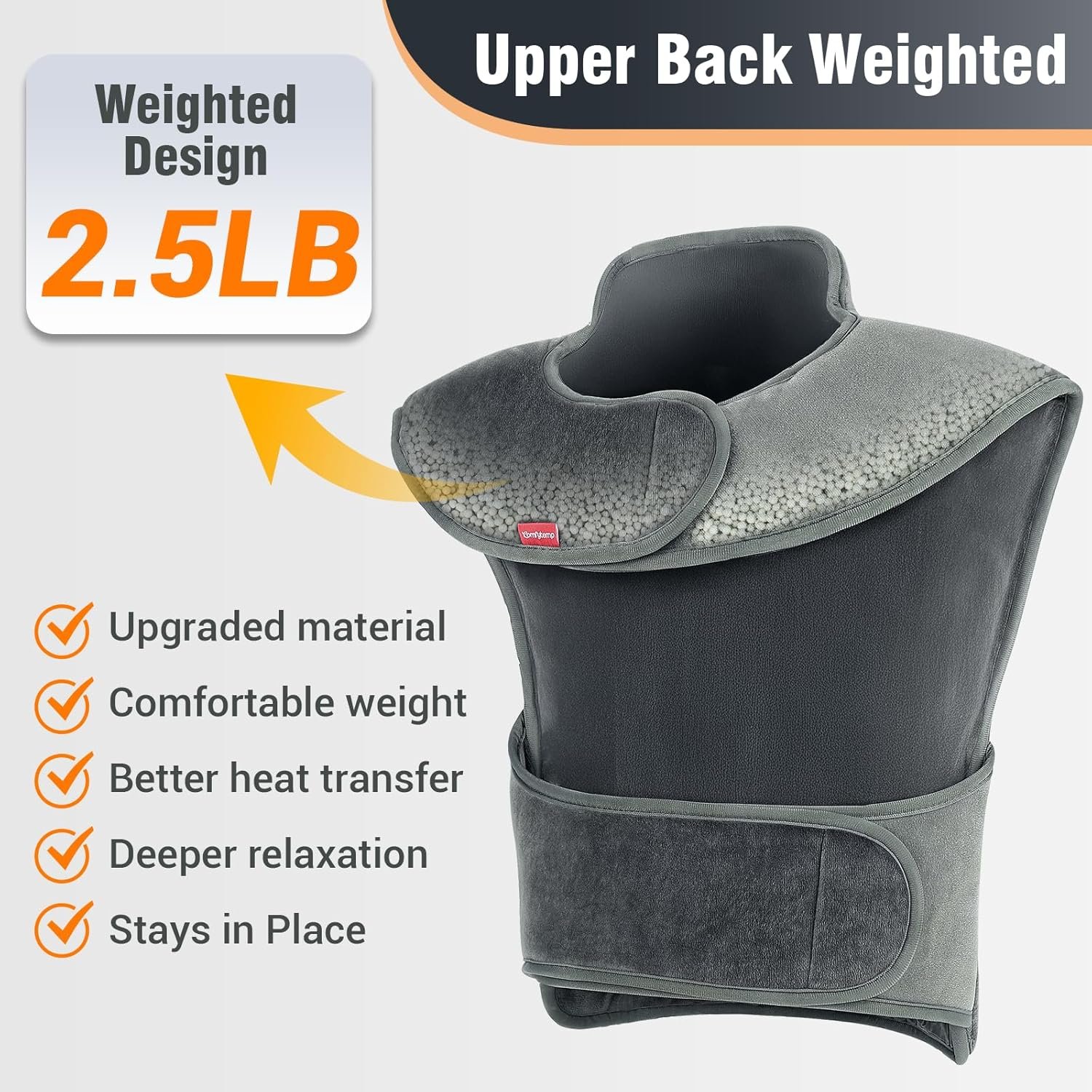Comfytemp Far Infrared Heating Pad for Neck Shoulders Upper Back Deep Pain Relief, 2.5lb Weighted Heat Pad with Adjustable Band for Better Fit, FSA HSA Eligible 20"×22" Short Heated Vest with Auto-off - Image 4