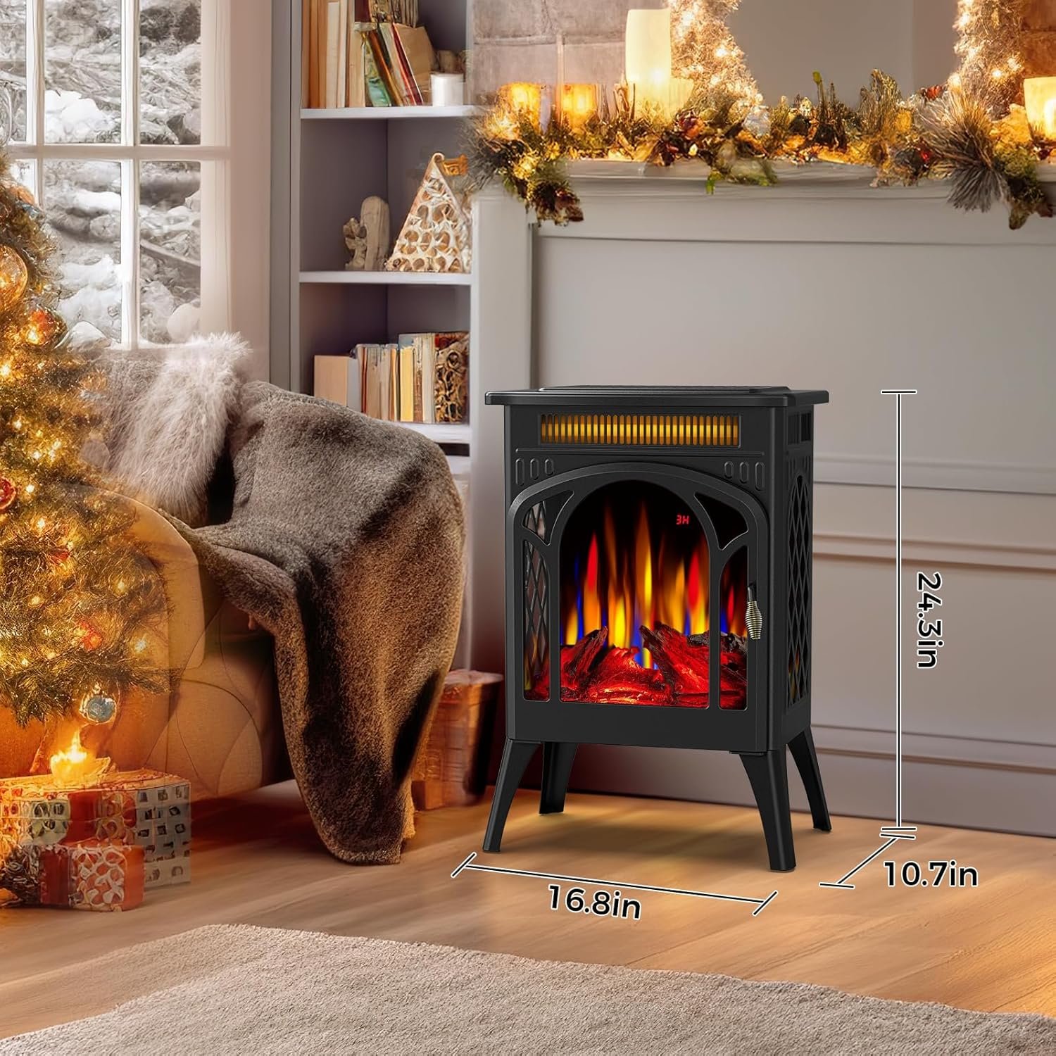 COWSAR Electric Fireplaces, 1500W Infrared Electric Stove Heater, Efficient Heating, 3D Realistic Flame, Remote Control, 8H Timer, Freestanding Stove for Living Room Bedroom Indoor Use, 5100 BTU - Image 7