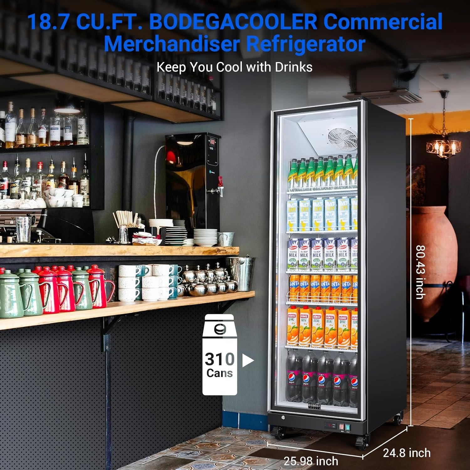 BODEGACOOLER Commercial Merchandiser Refrigerator,18.1Cu.Ft Commercial Display Refrigerator Glass Door,Upright Large Beverage Display Bar Cooler with Soft LED Light,Adjustable Shelves,Aluminum Door - Image 5