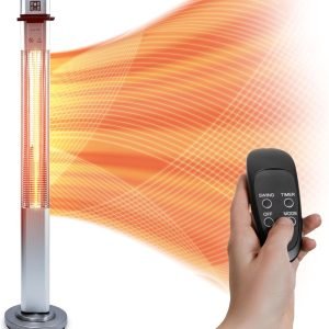SereneLife Infrared Patio Heater, 1500W Electric Standing with Remote Control, IP44 Approved, Odorless, Three Power Settings, Indoor/Outdoor for Restaurant, Backyard, Garage, Decks